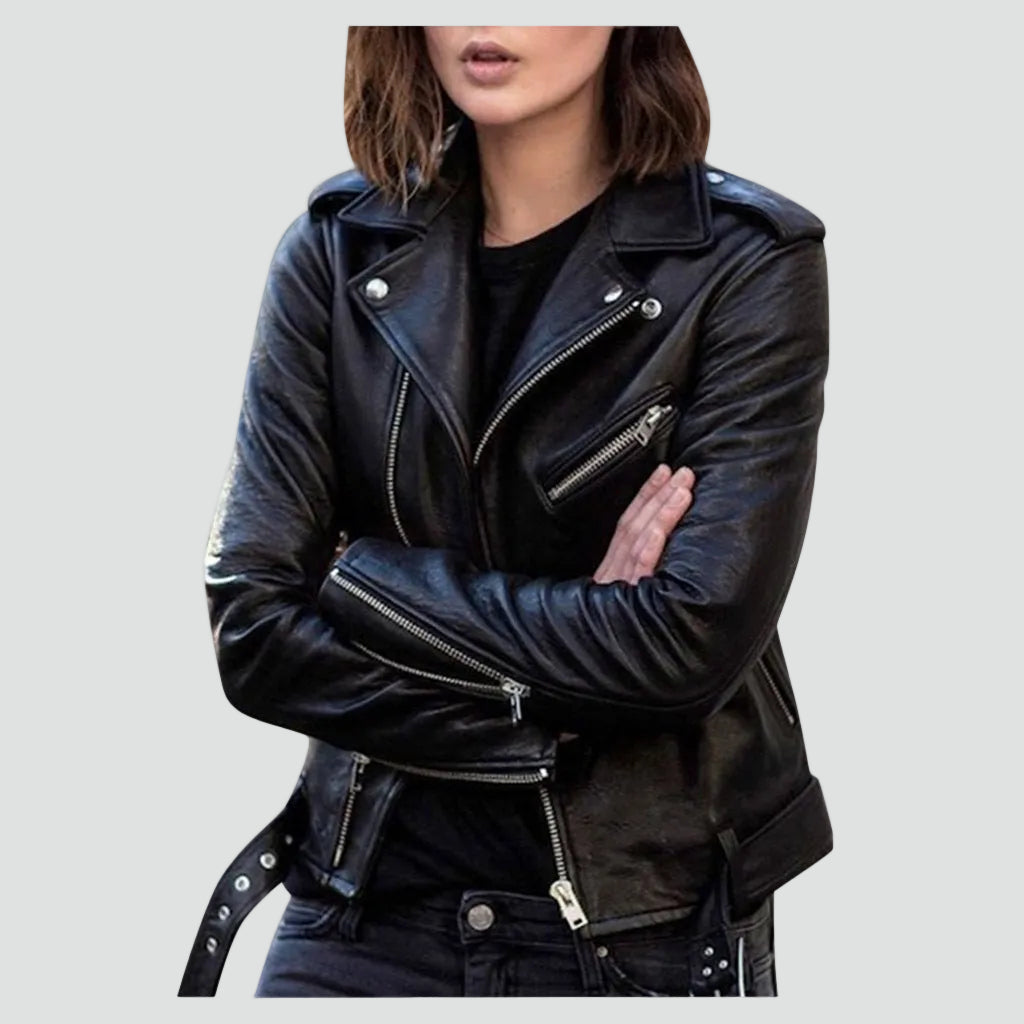 Chaqueta Biker de Mujer con Cremallera Asimétrica y Corte Entallado
