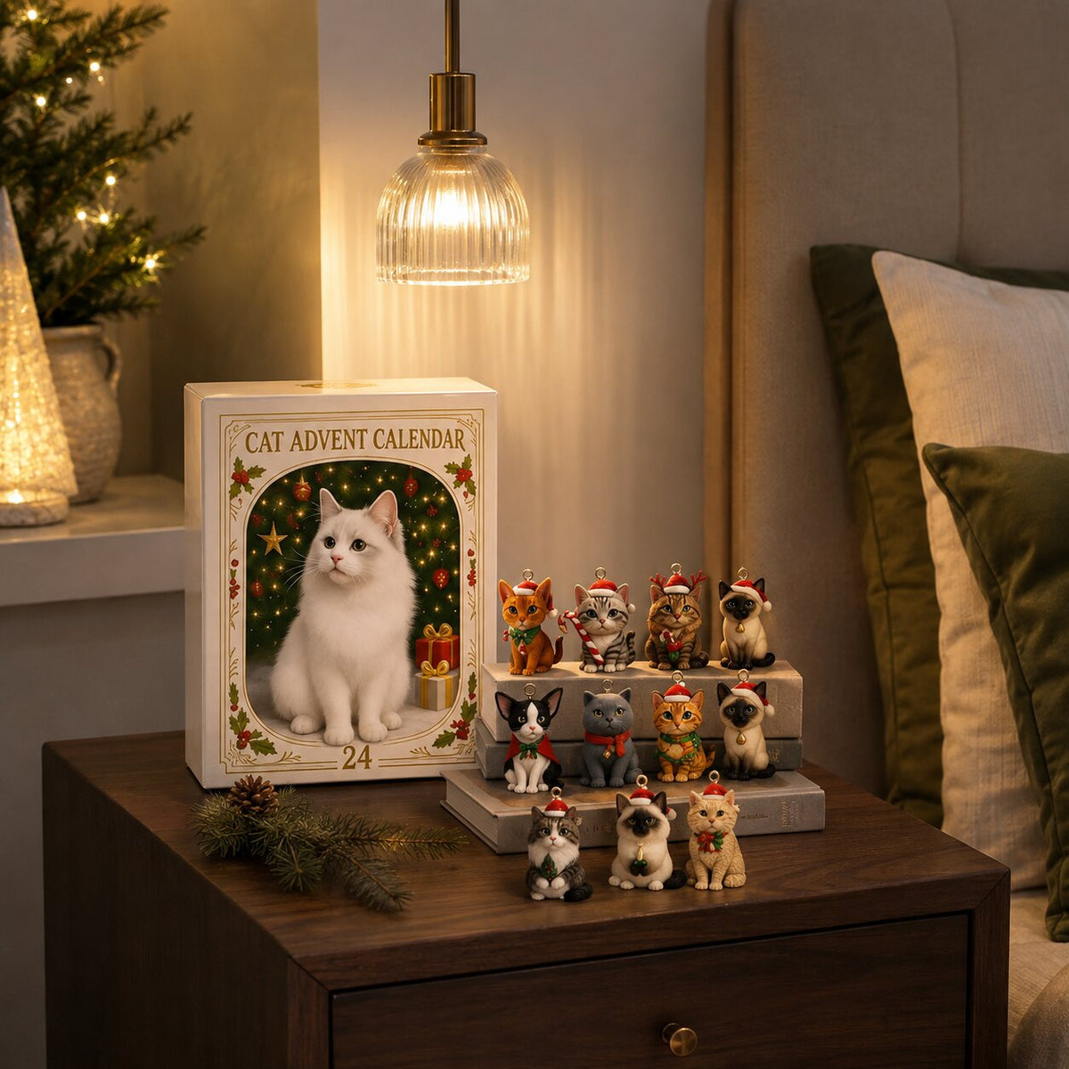 Adventní kalendář pro kočky s 24 dekorativními vánočními ozdobami s koťátky