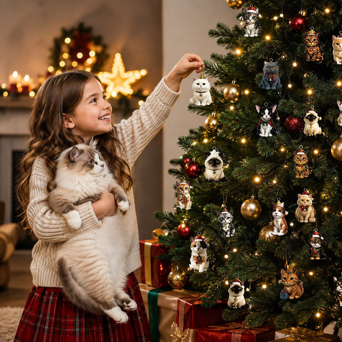 Adventní kalendář pro kočky s 24 dekorativními vánočními ozdobami s koťátky