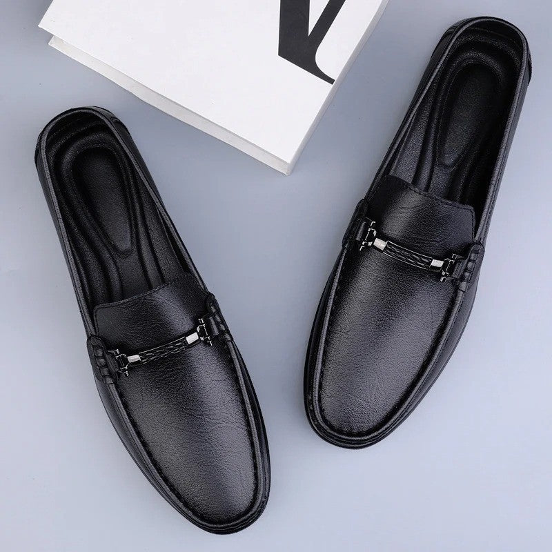 Mocasines de Cuero Genuino para Hombre Estilo Conducción con Suela de Goma Slip-On
