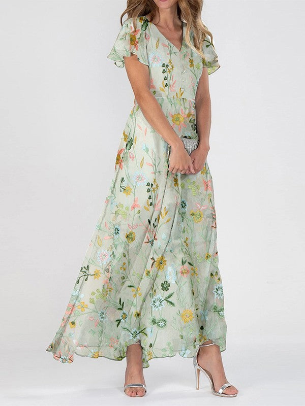 Vestido largo floral mujer | escote V | corte fluido | para ocasiones