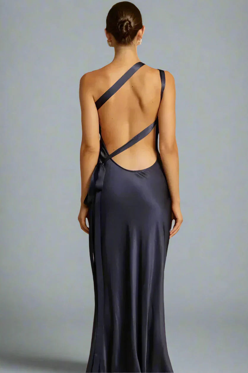 Vestido de Gala de Poliéster con Cuello Colgante y Diseño de un Solo Hombro