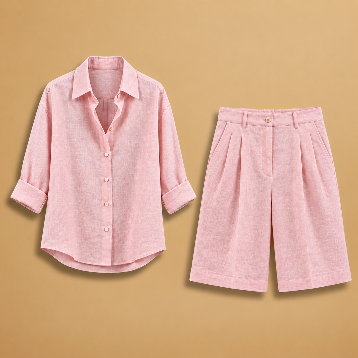Conjunto de camisa y pantalón corto para mujer - dos piezas con pliegues | diario
