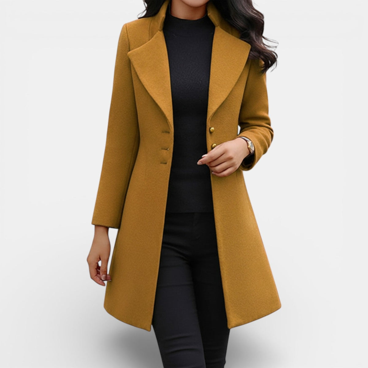 Abrigo Largo de Mujer con Corte Entallado y Diseño Clásico Atemporal