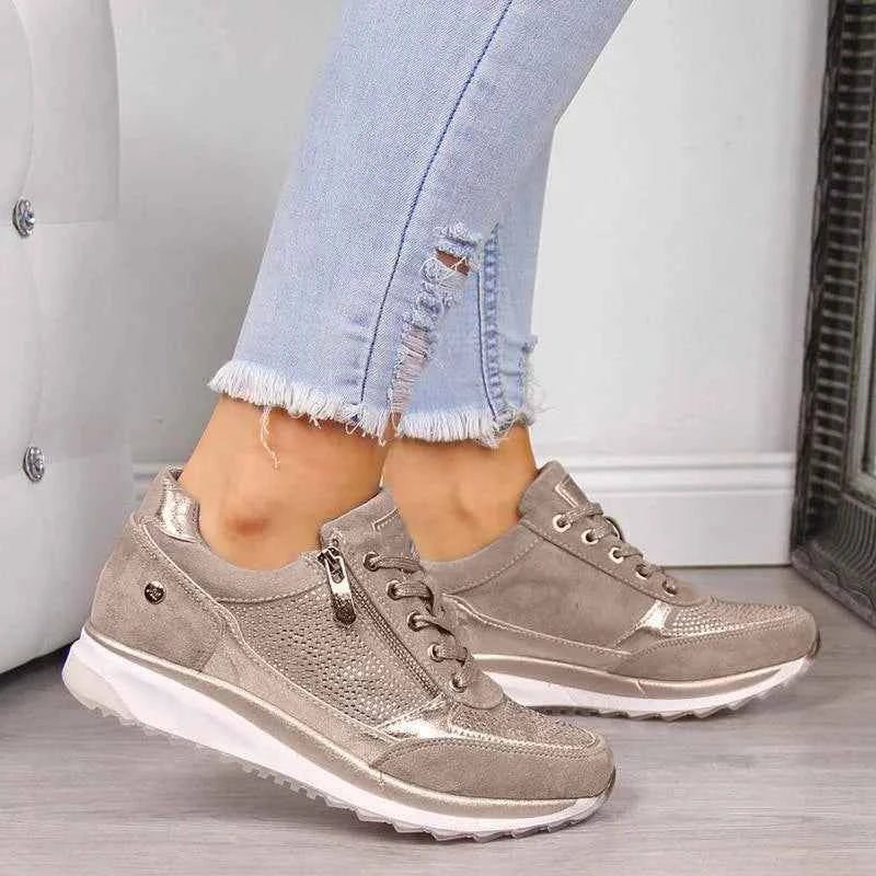 Zapatillas de Mujer con Cierre de Cremallera y Cordones Cómodos