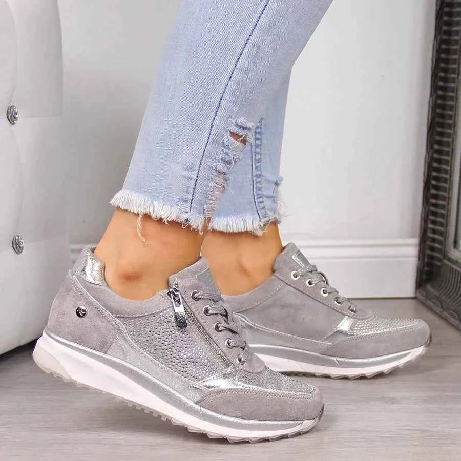 Zapatillas de Mujer con Cierre de Cremallera y Cordones Cómodos