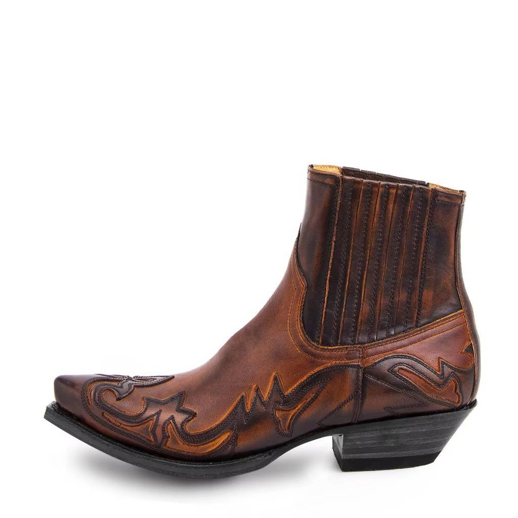 Botas Vaqueras de Mujer Botines Estilo Cowboy con Bordado y Punta Fina de Cuero PU