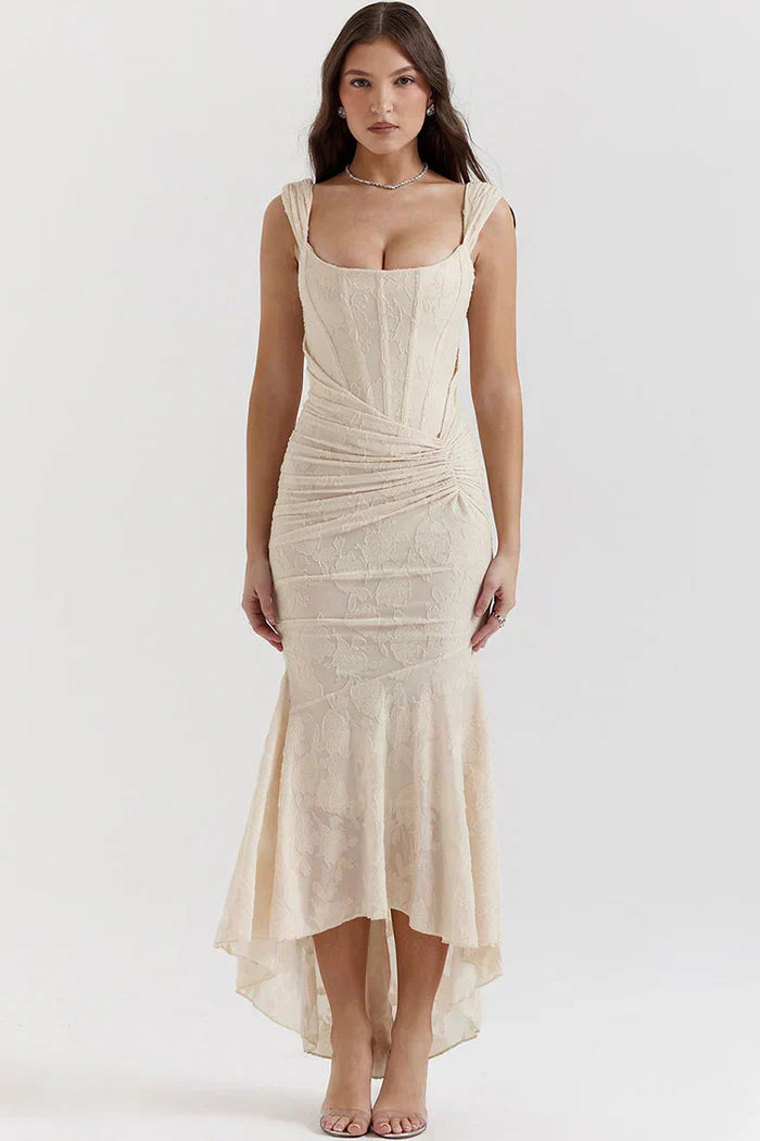Vestido de Gala Corte Sirena de Encaje con Hombros Descubiertos para Mujer