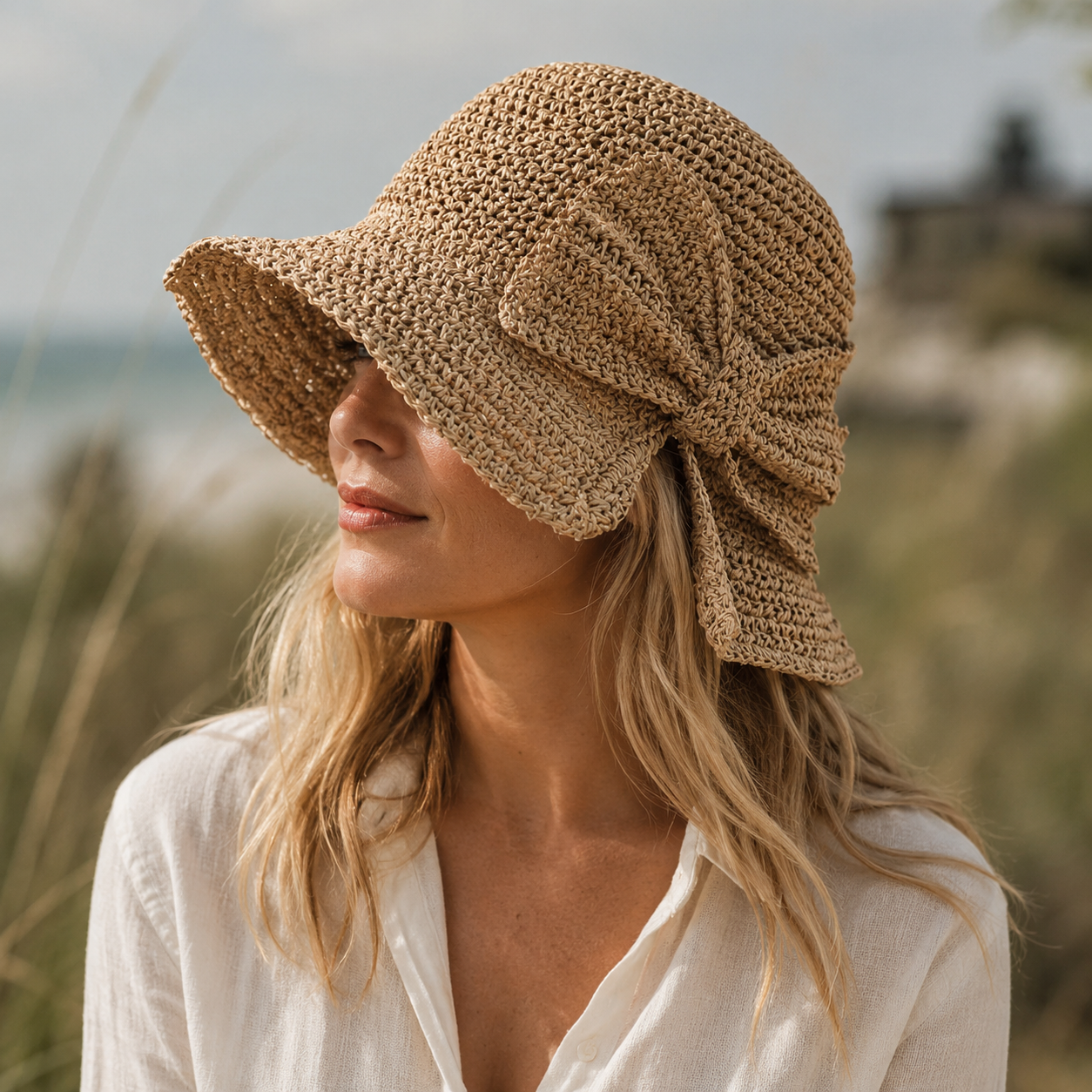Gorro de pescador bucket hat para mujer - ala corta con lazo - playa casual