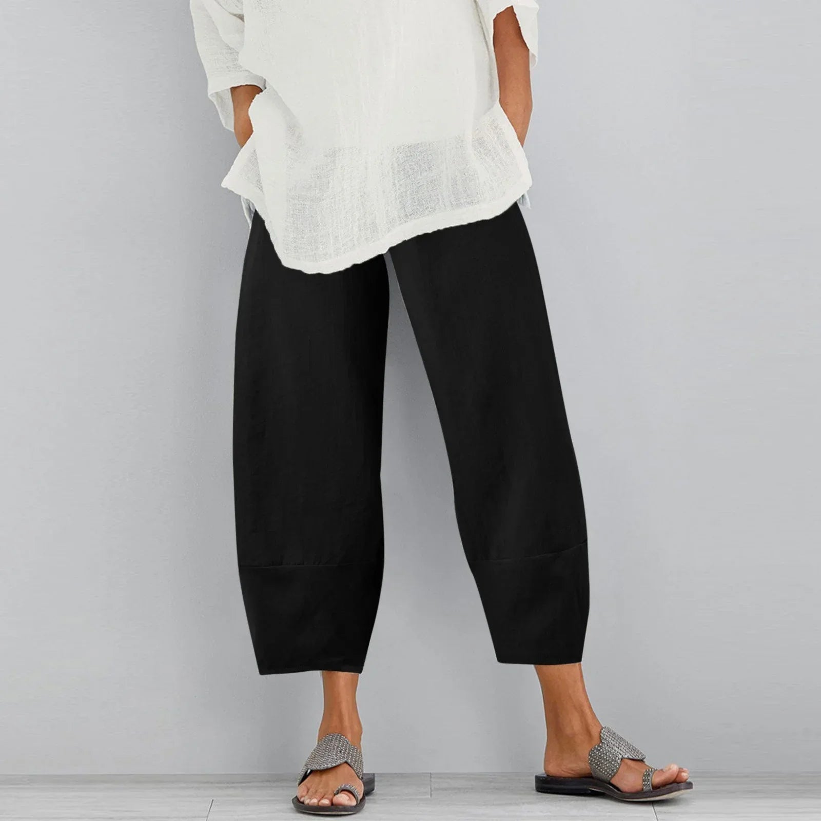 Pantalones de Pata Ancha para Mujer con Diseño Holgado y Corte Tobillero