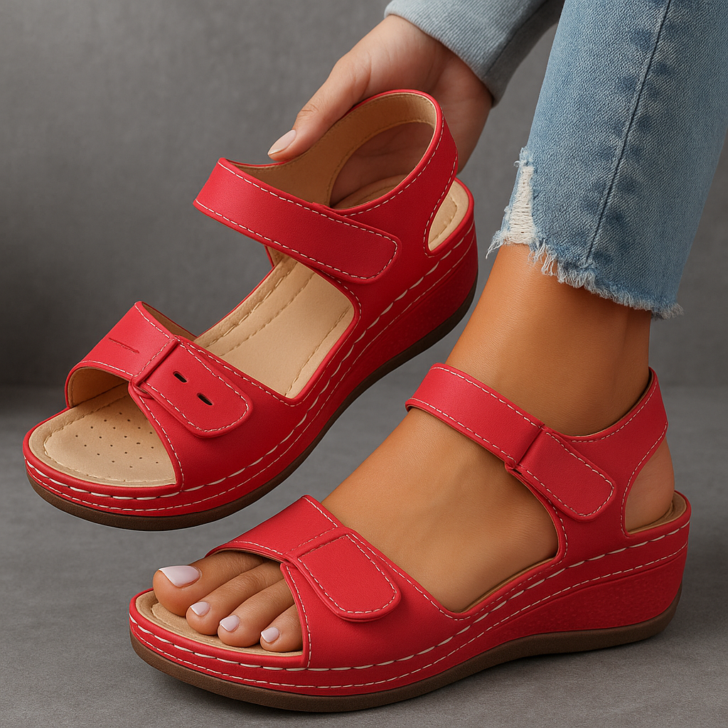 Sandales compensées avec soutien de la voûte plantaire et brides ajustables pour femme