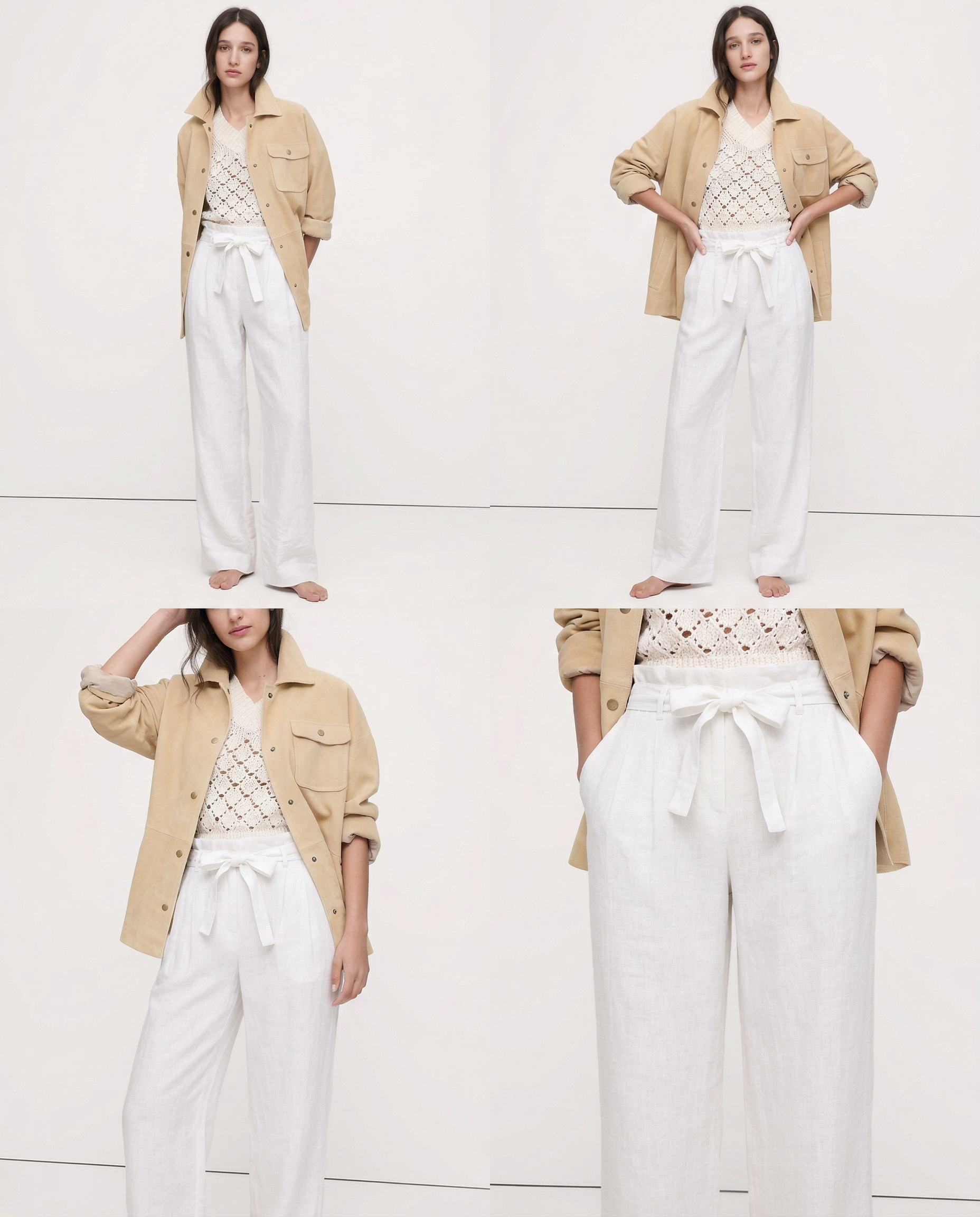Pantalones de Lino para Mujer de Pierna Ancha con Cintura Elástica y Lazo