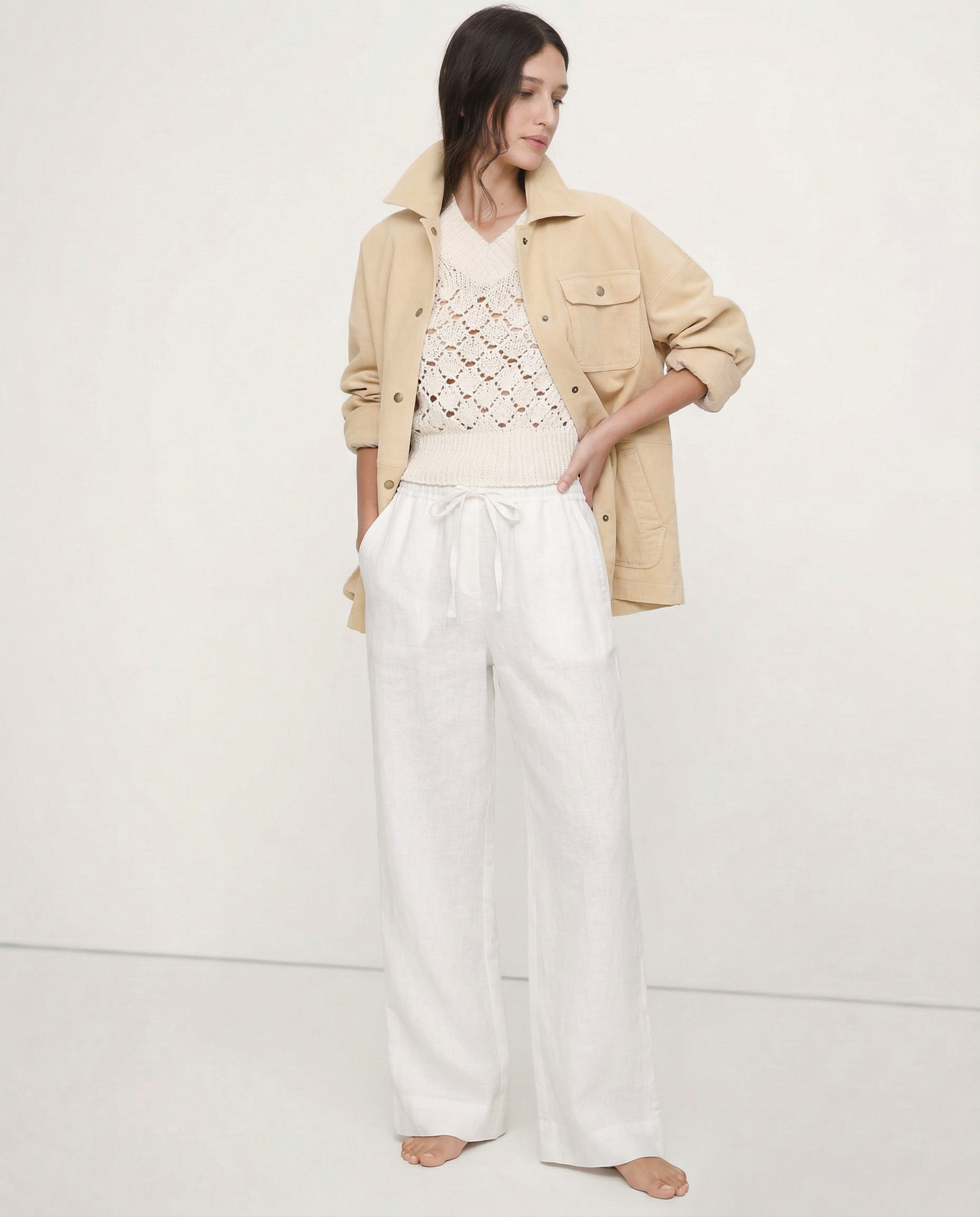 Pantalones de Lino para Mujer de Pierna Ancha con Cintura Elástica y Lazo