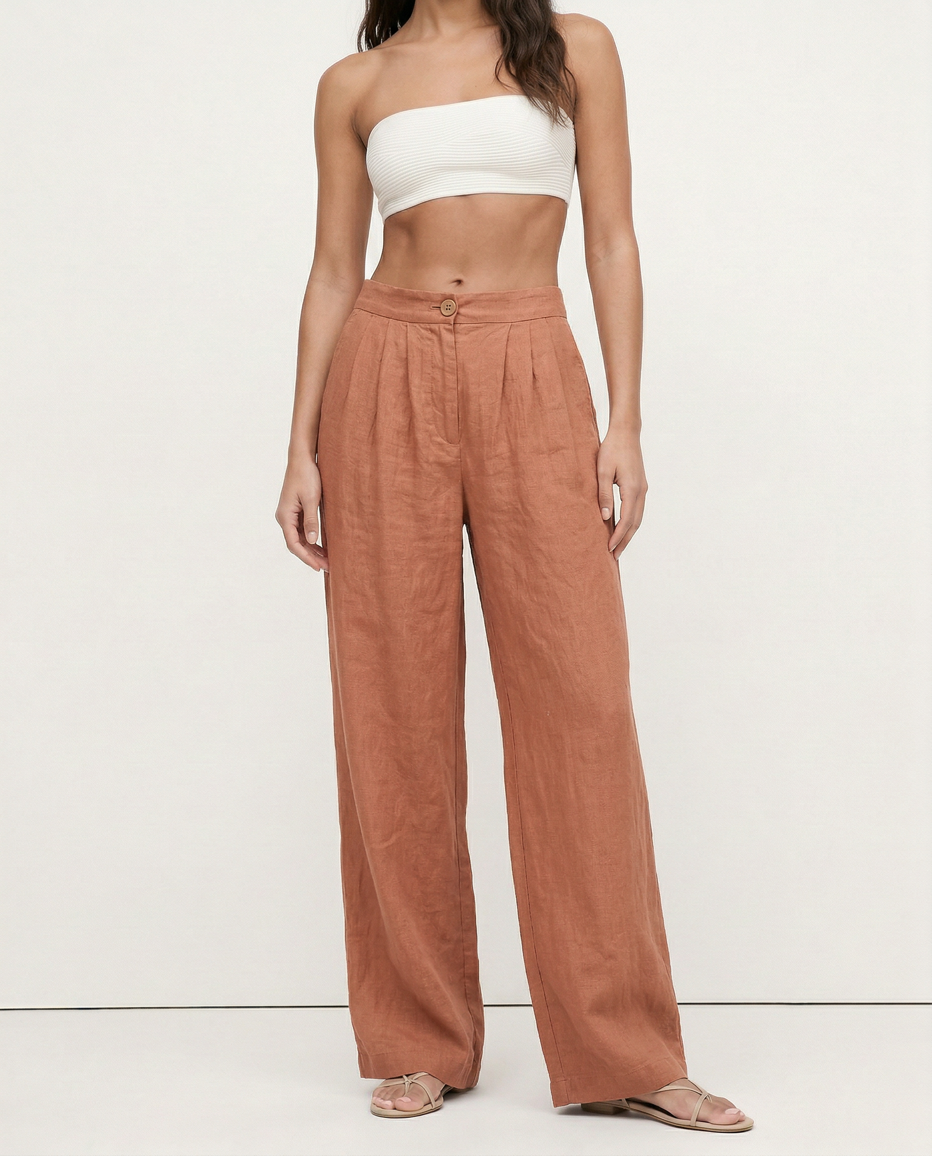 Culottes de Lino para Mujer con Talle Alto y Pliegues Frontales