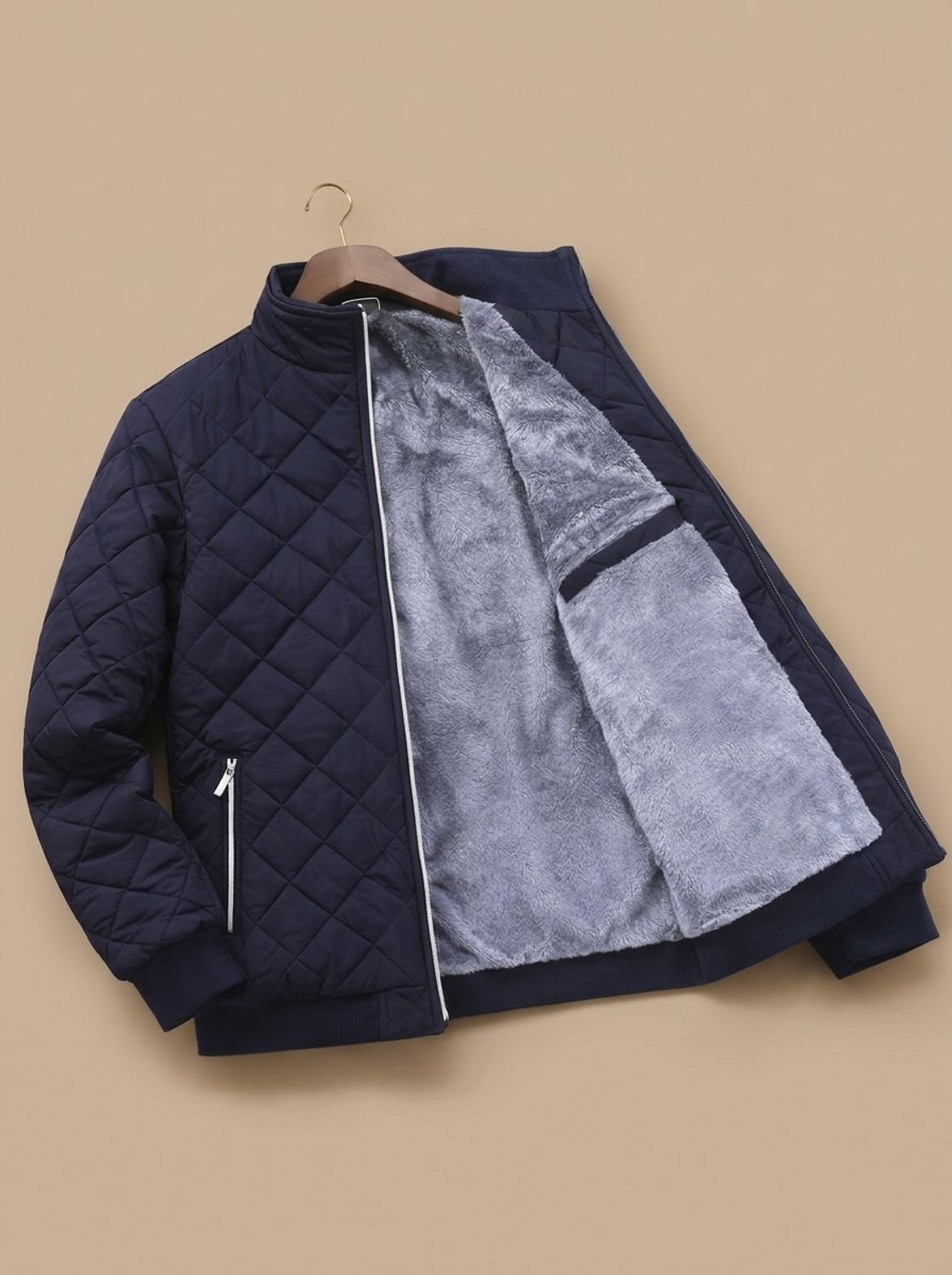 Chaqueta Acolchada de Hombre con Forro Suave y Cuello Alto Estructurado