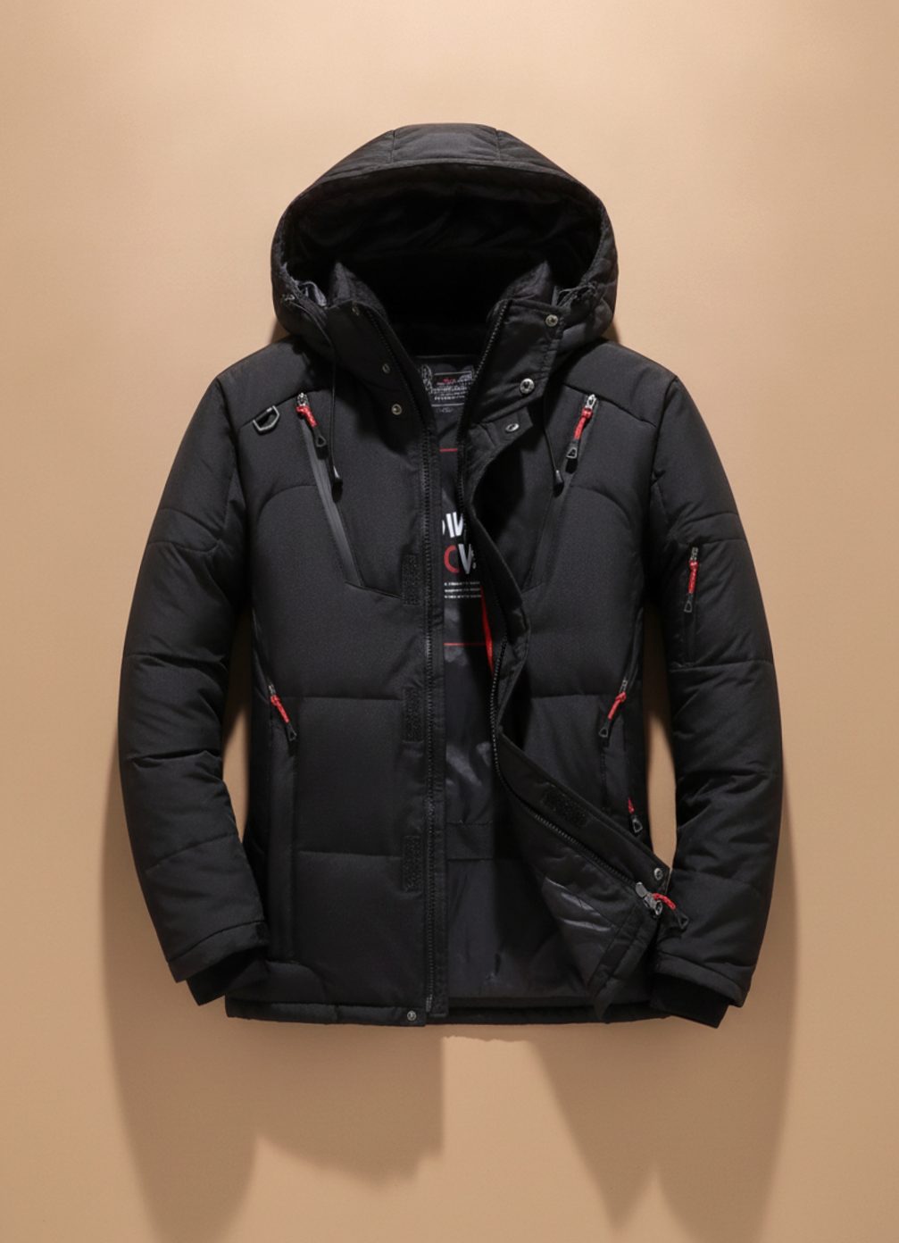 Chaqueta Acolchada de Plumón para Hombre con Capucha y Cuello Alto