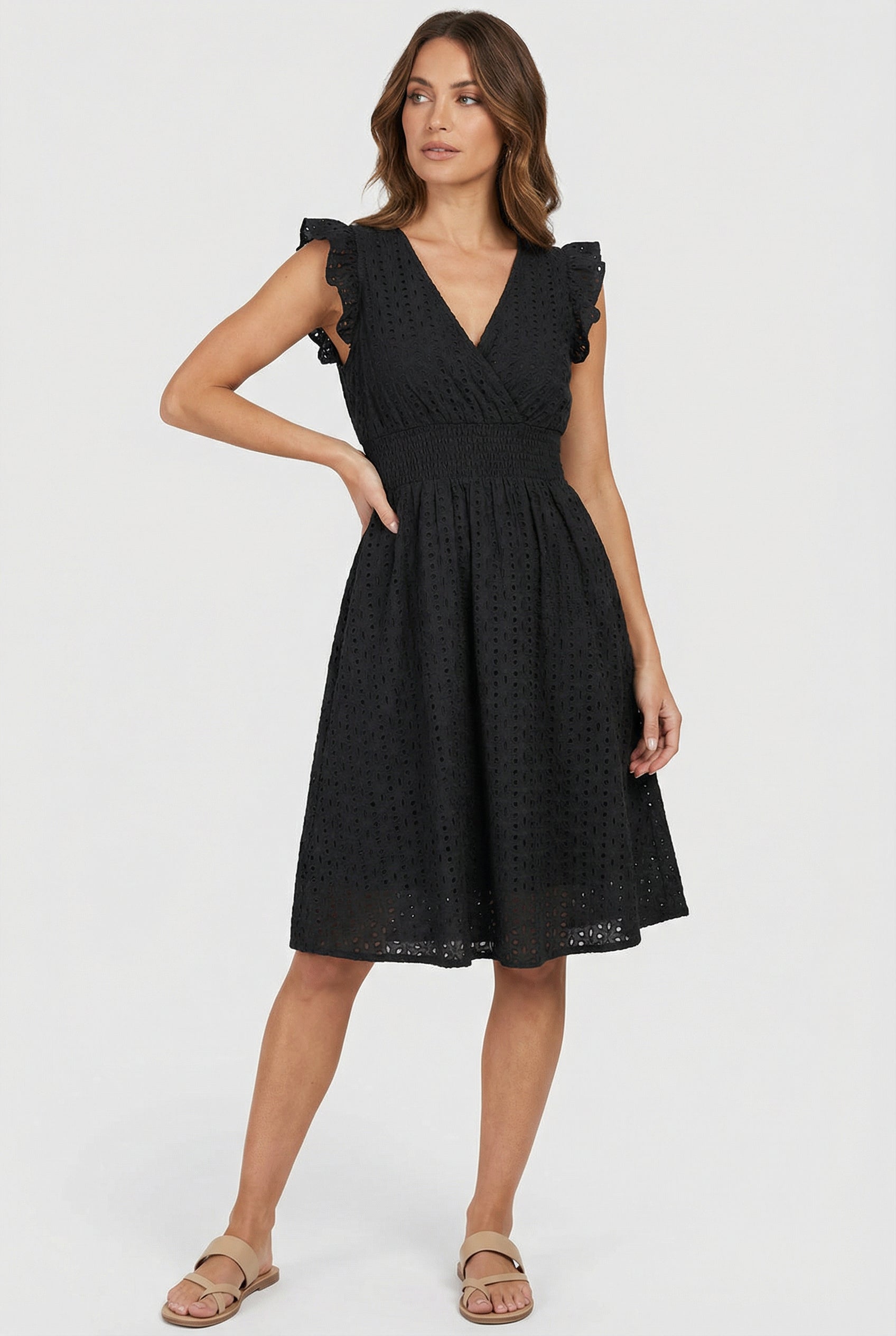 Vestido midi para mujer - corte evasé con cintura elástica fruncida | diario