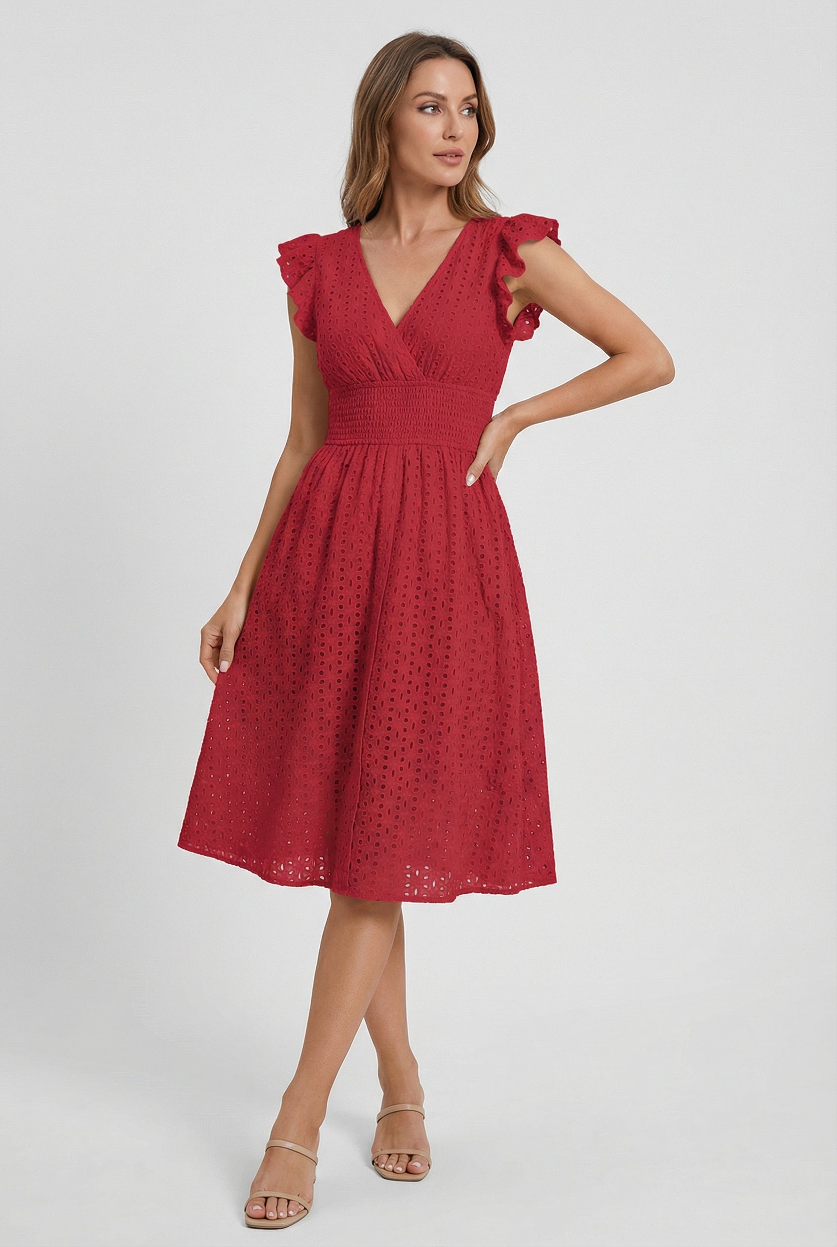 Vestido midi para mujer - corte evasé con cintura elástica fruncida | diario