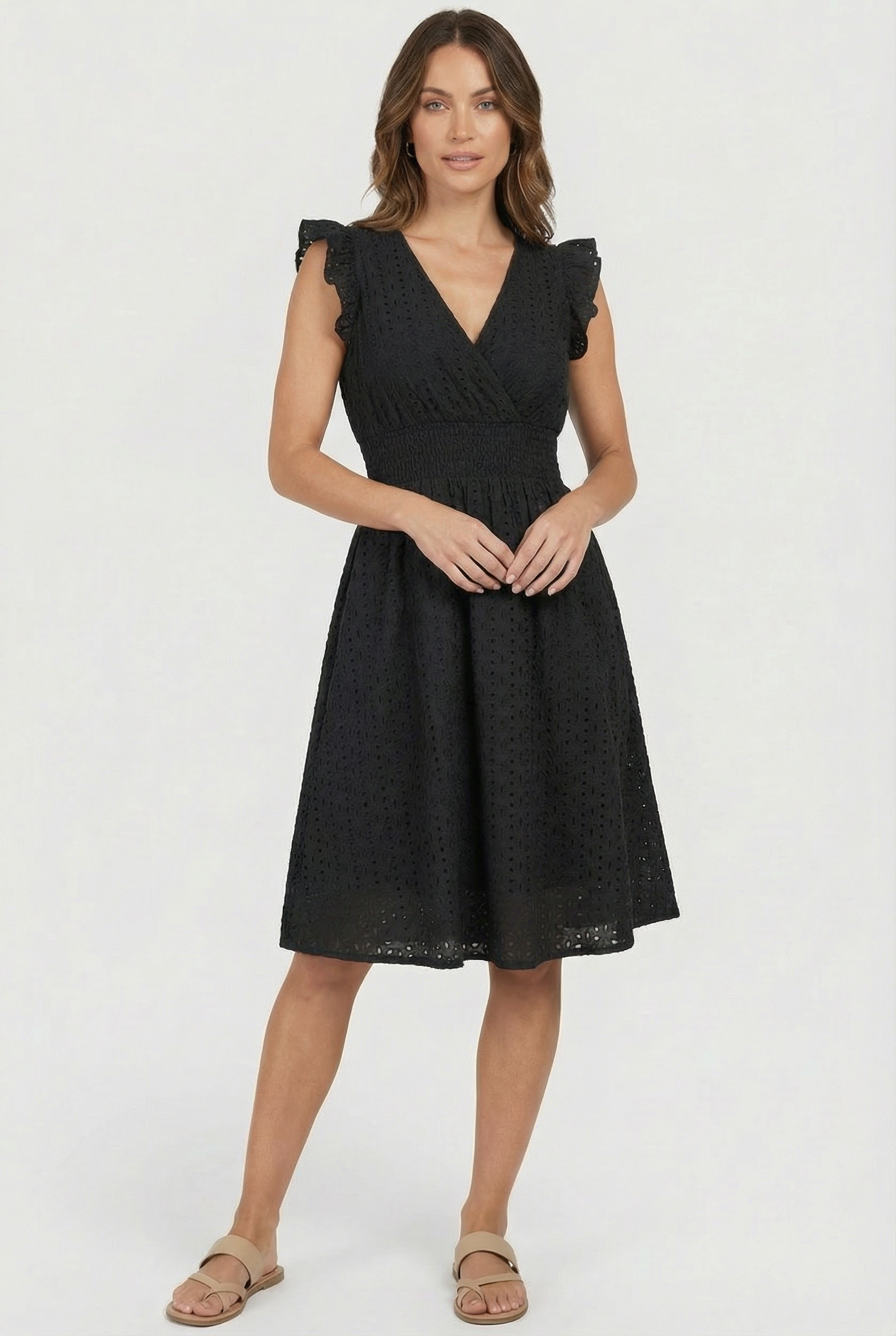 Vestido midi para mujer - corte evasé con cintura elástica fruncida | diario