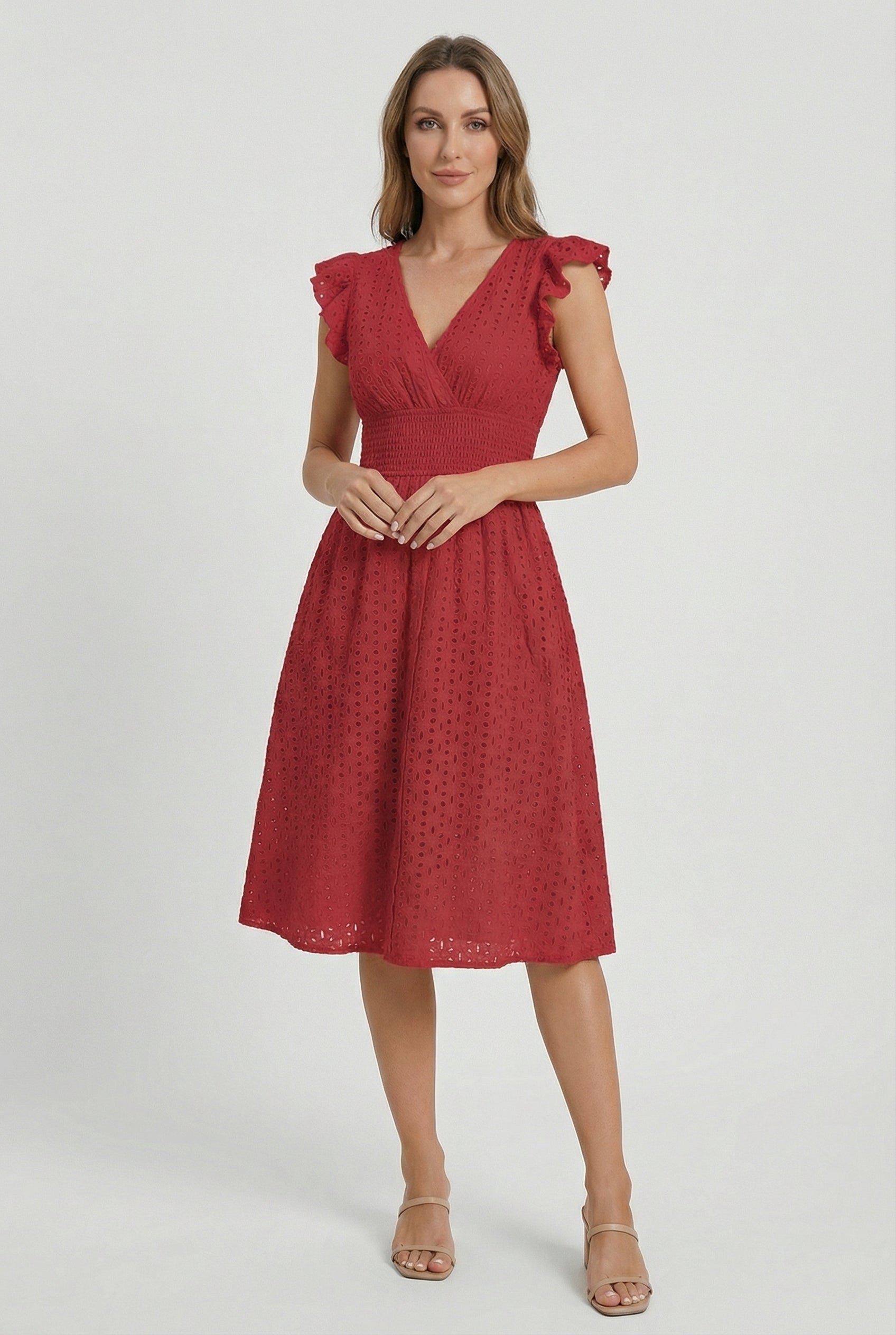 Vestido midi para mujer - corte evasé con cintura elástica fruncida | diario
