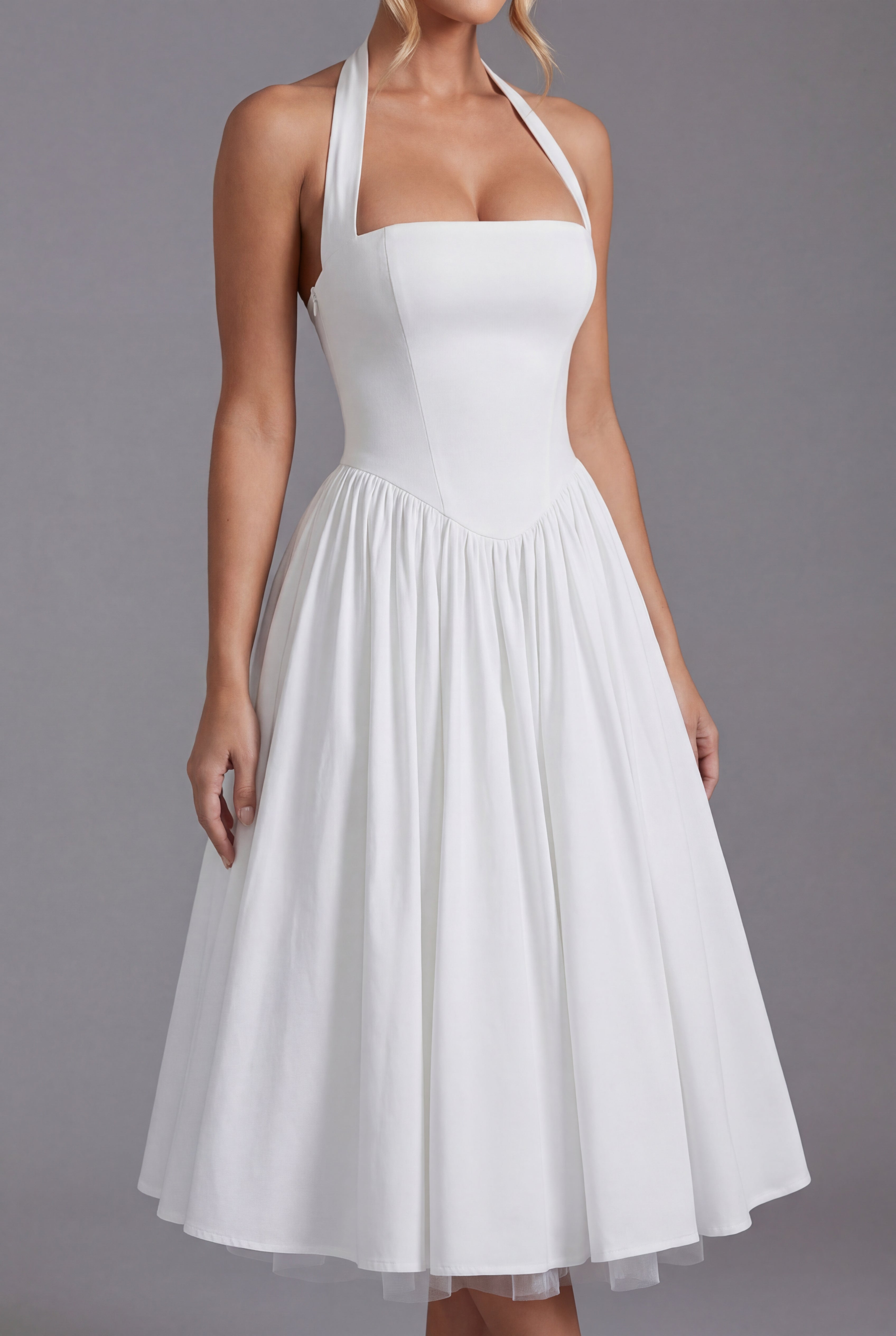 Vestido Midi de Fiesta para Mujer con Cuello Halter y Falda de Línea A