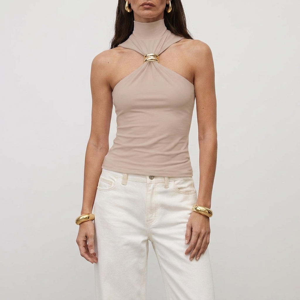 Top halter mujer cuello alto | blusa sin mangas para eventos