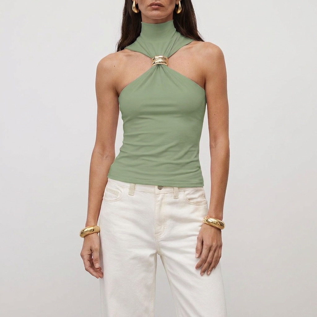 Top halter mujer cuello alto | blusa sin mangas para eventos