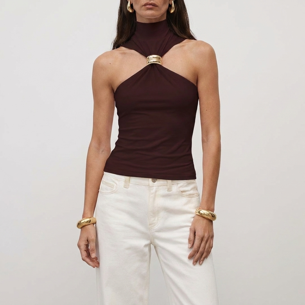 Top halter mujer cuello alto | blusa sin mangas para eventos