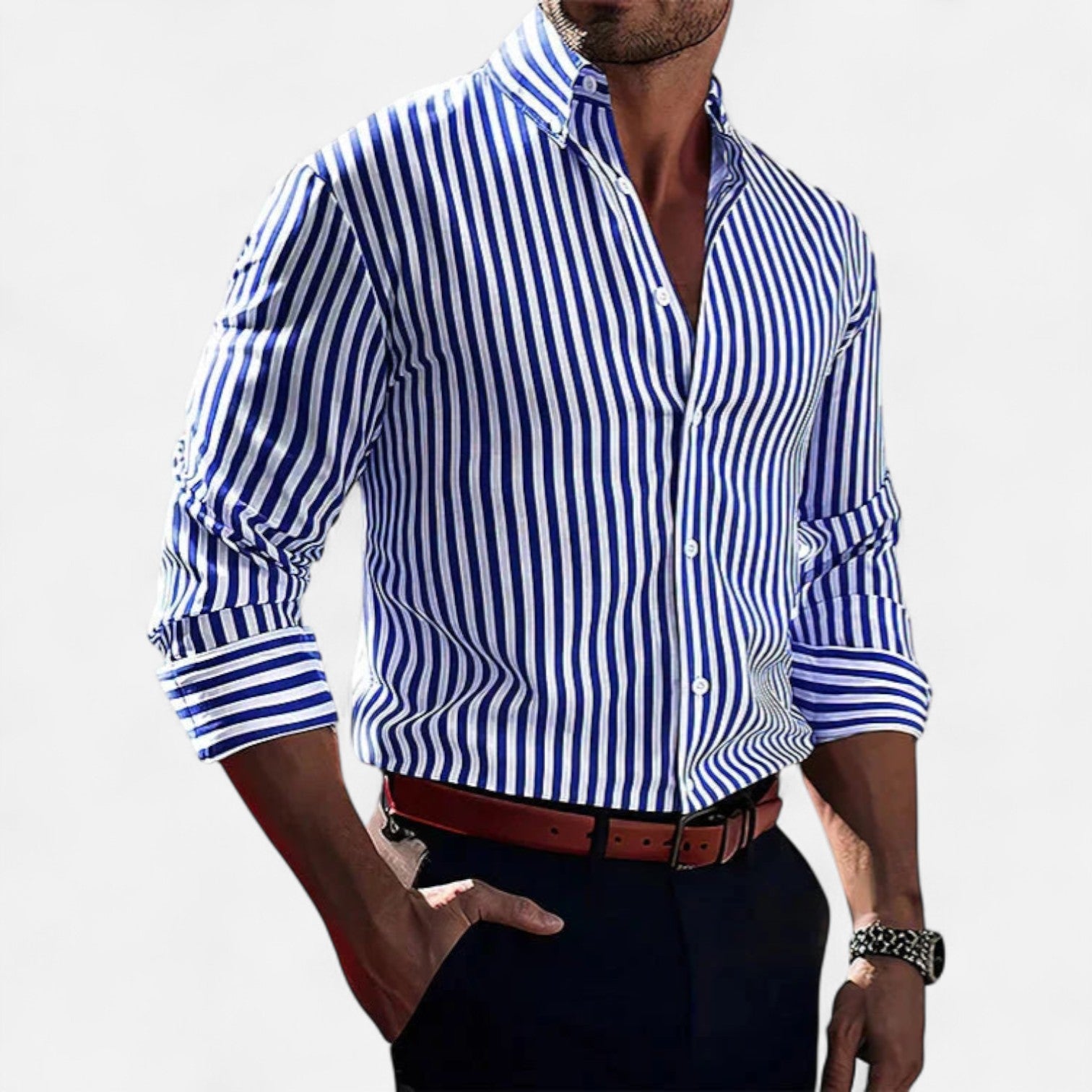 Camisa a Rayas para Hombre – Diseño Clásico con Patrón Atemporal y Ajuste Refinado