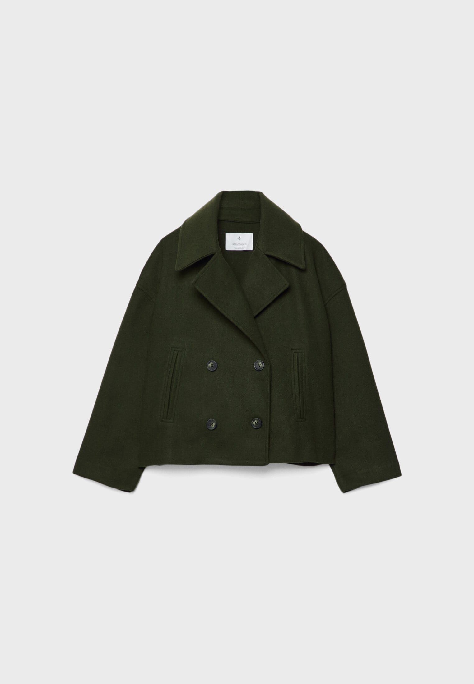 Chaqueta corta de lana para mujer cruzada con cuello de solapa y doble botonadura