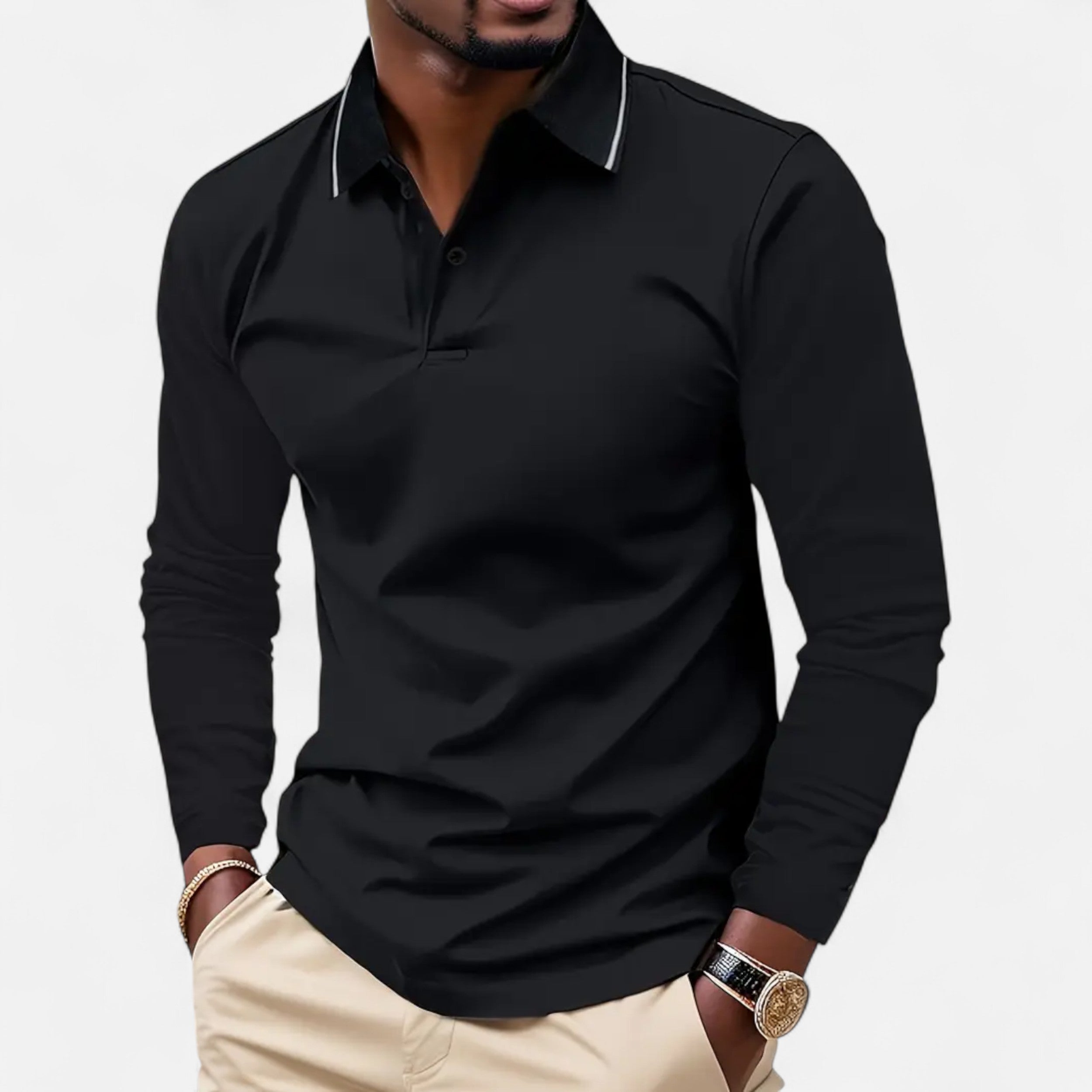 Polo Hombre Manga Larga Estilo Rugby Casual