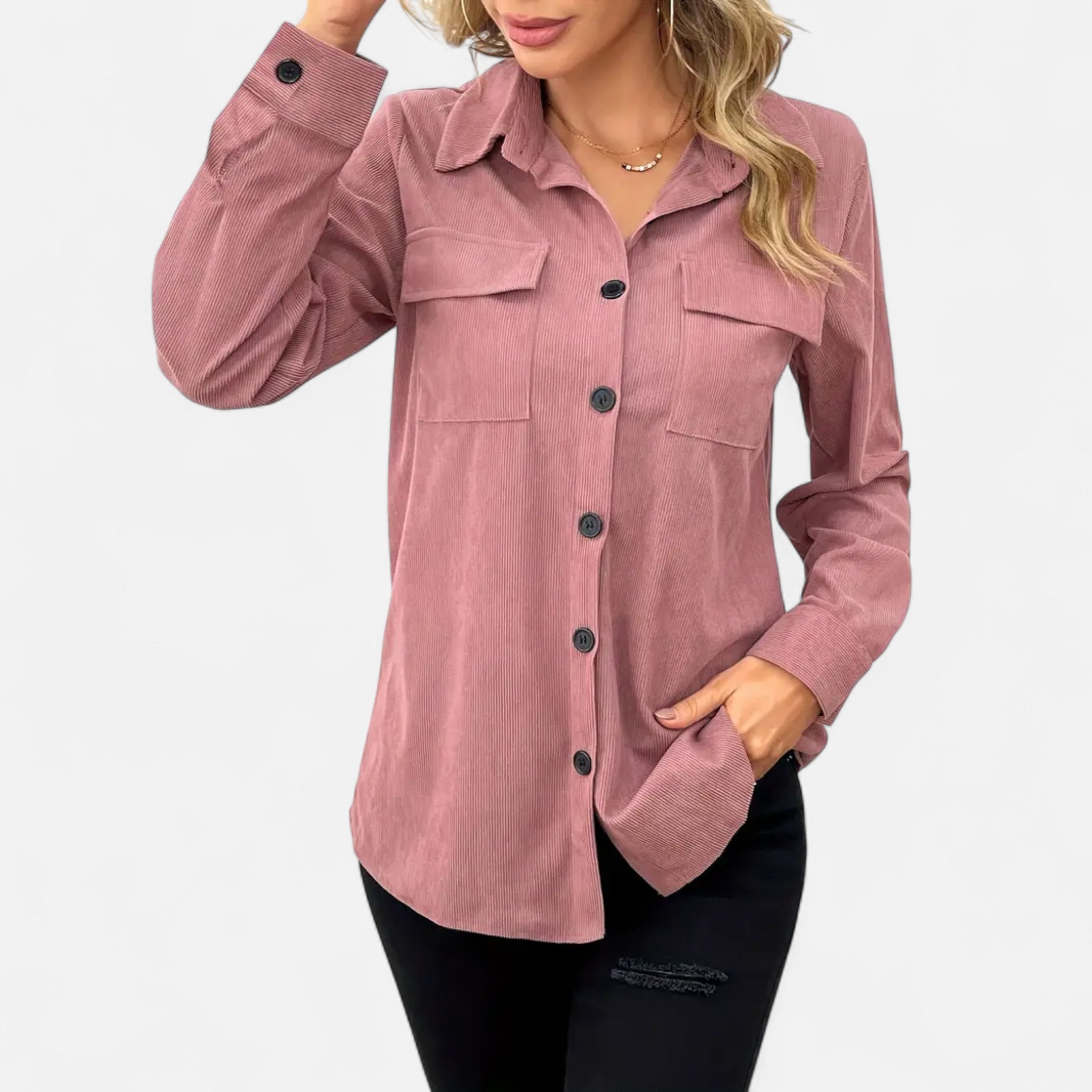Camisa de Pana Mujer con Bolsillos de Solapa
