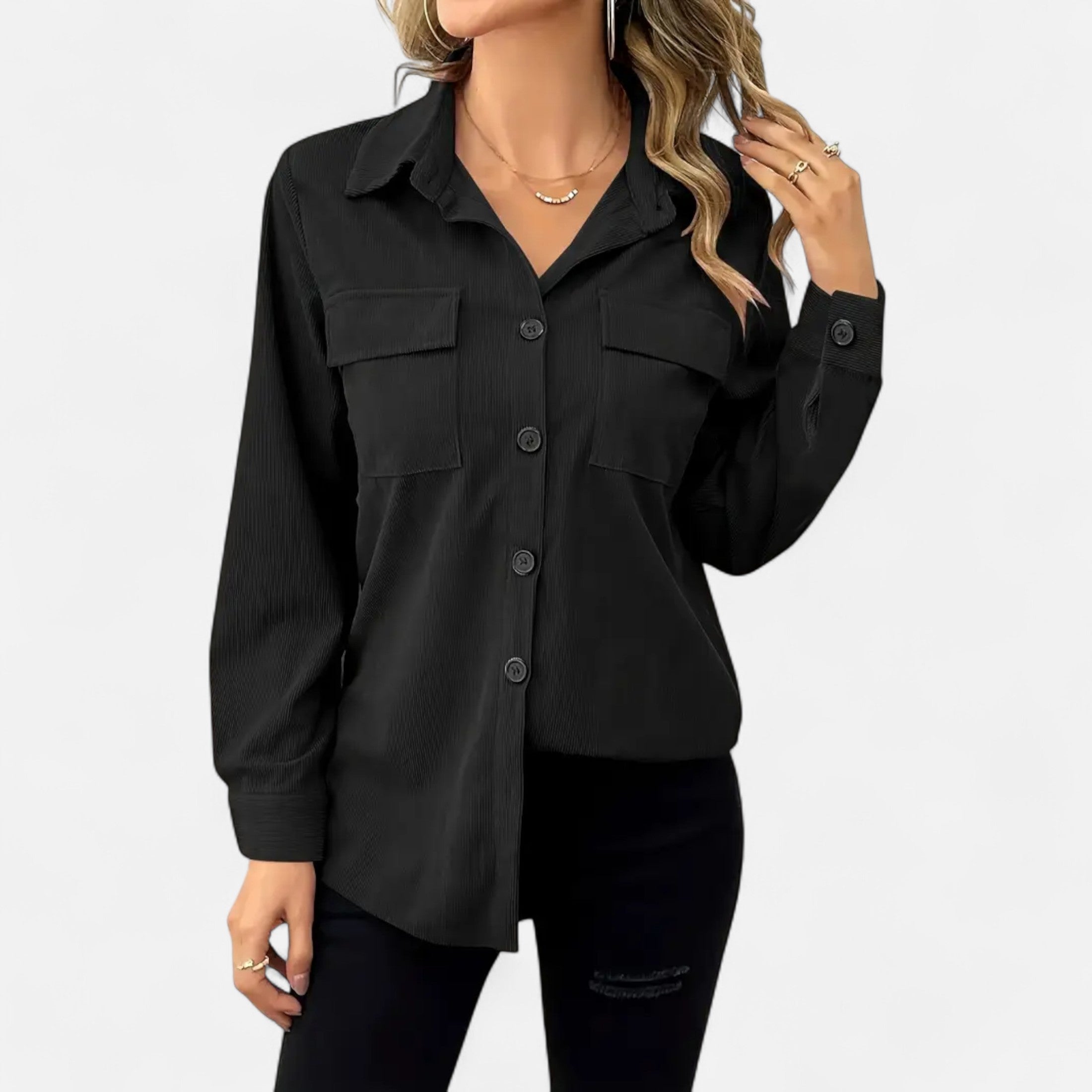 Camisa de Pana Mujer con Bolsillos de Solapa
