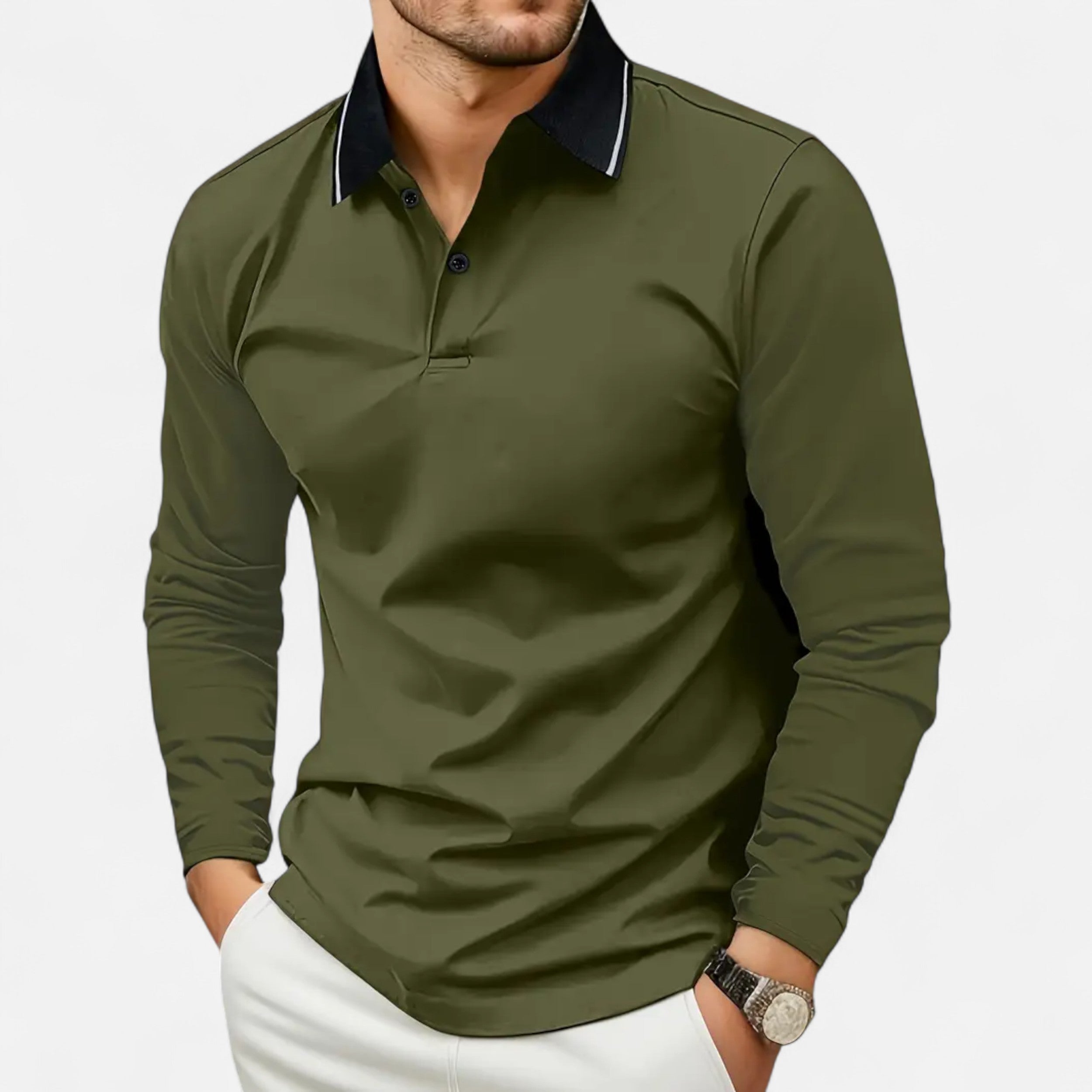 Polo Hombre Manga Larga Estilo Rugby Casual