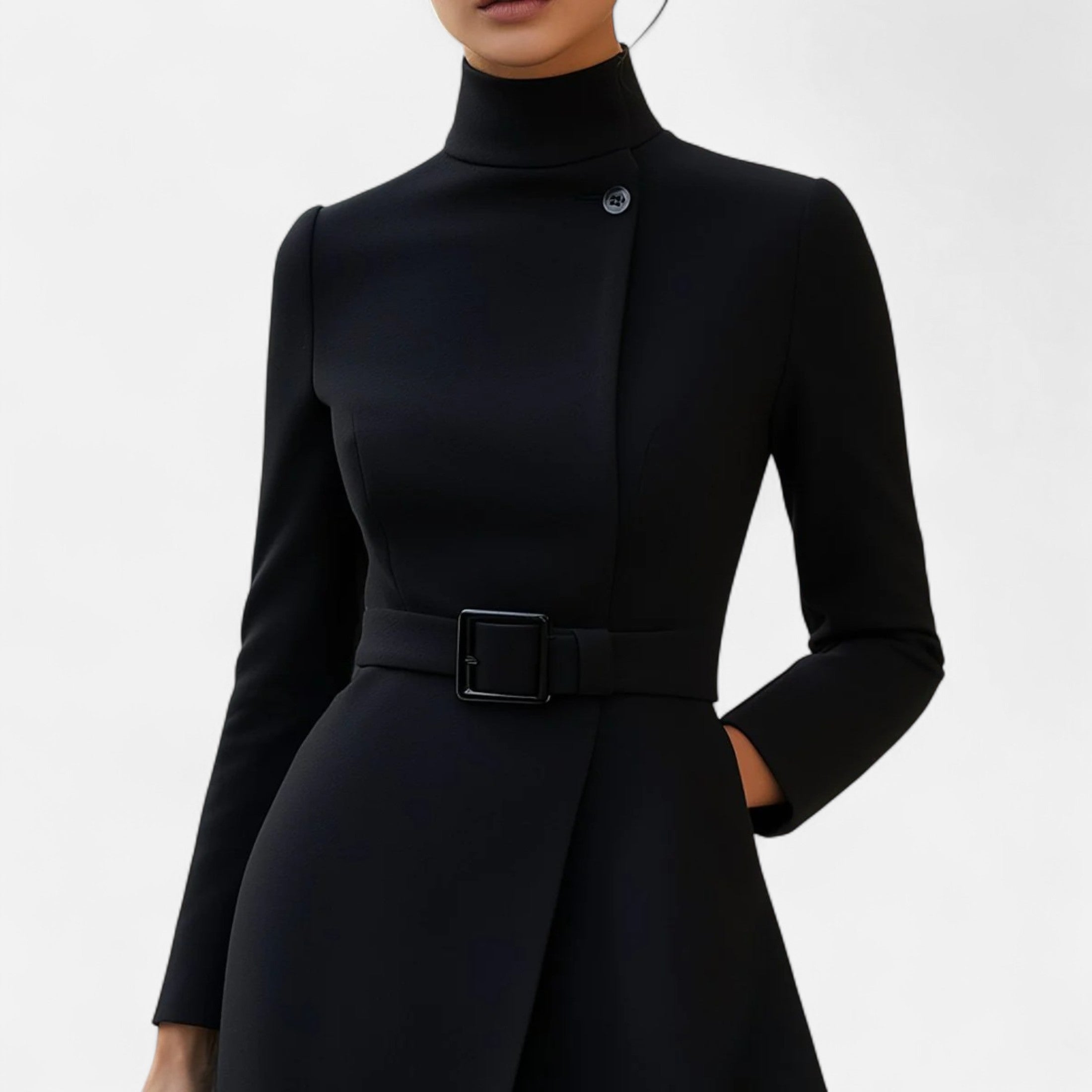 Vestido Mujer Invierno Cuello Alto Asimétrico