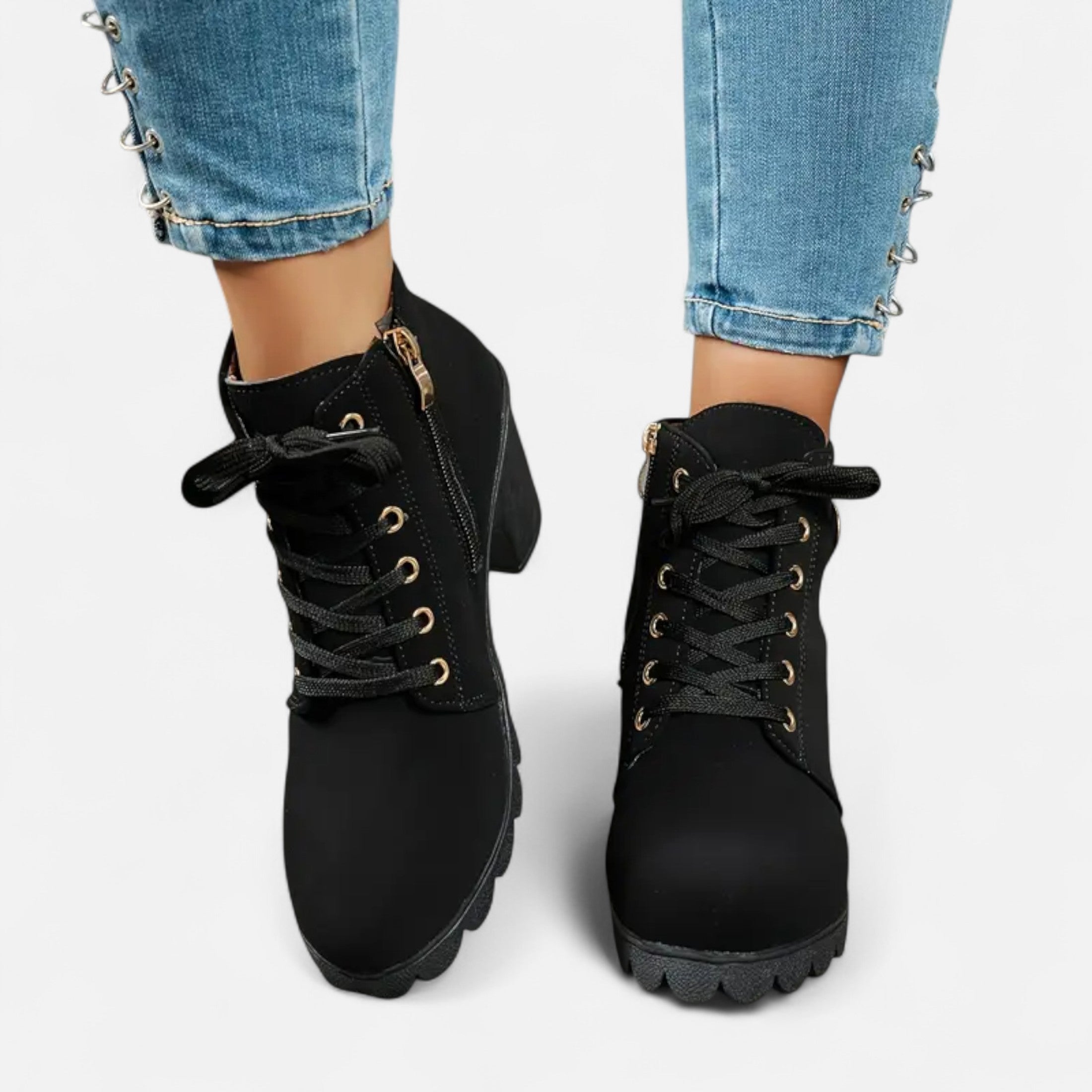 Botines Cortos Mujer con Tacón de Bloque Elegante
