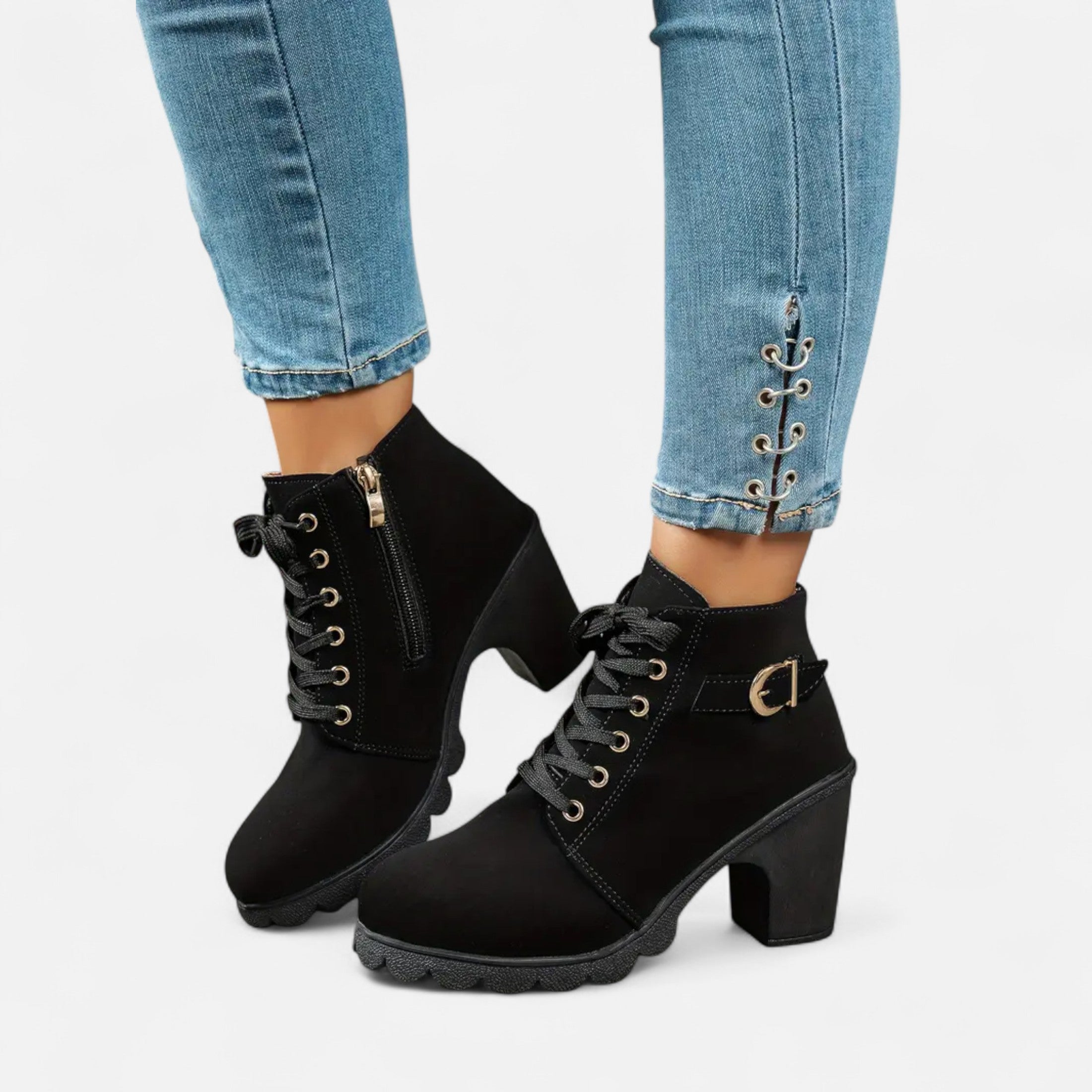 Botines Cortos Mujer con Tacón de Bloque Elegante