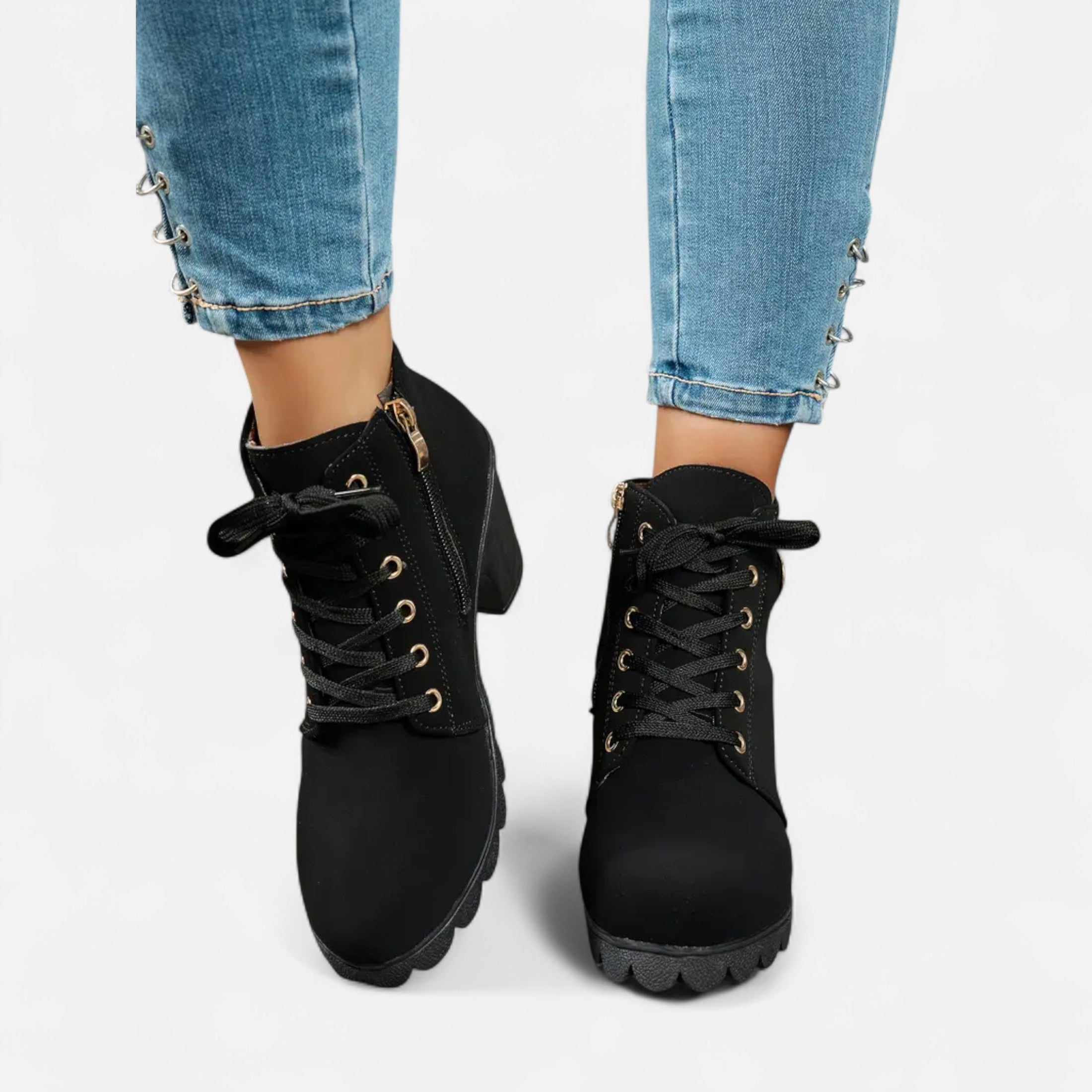 Botines Cortos Mujer con Tacón de Bloque Elegante