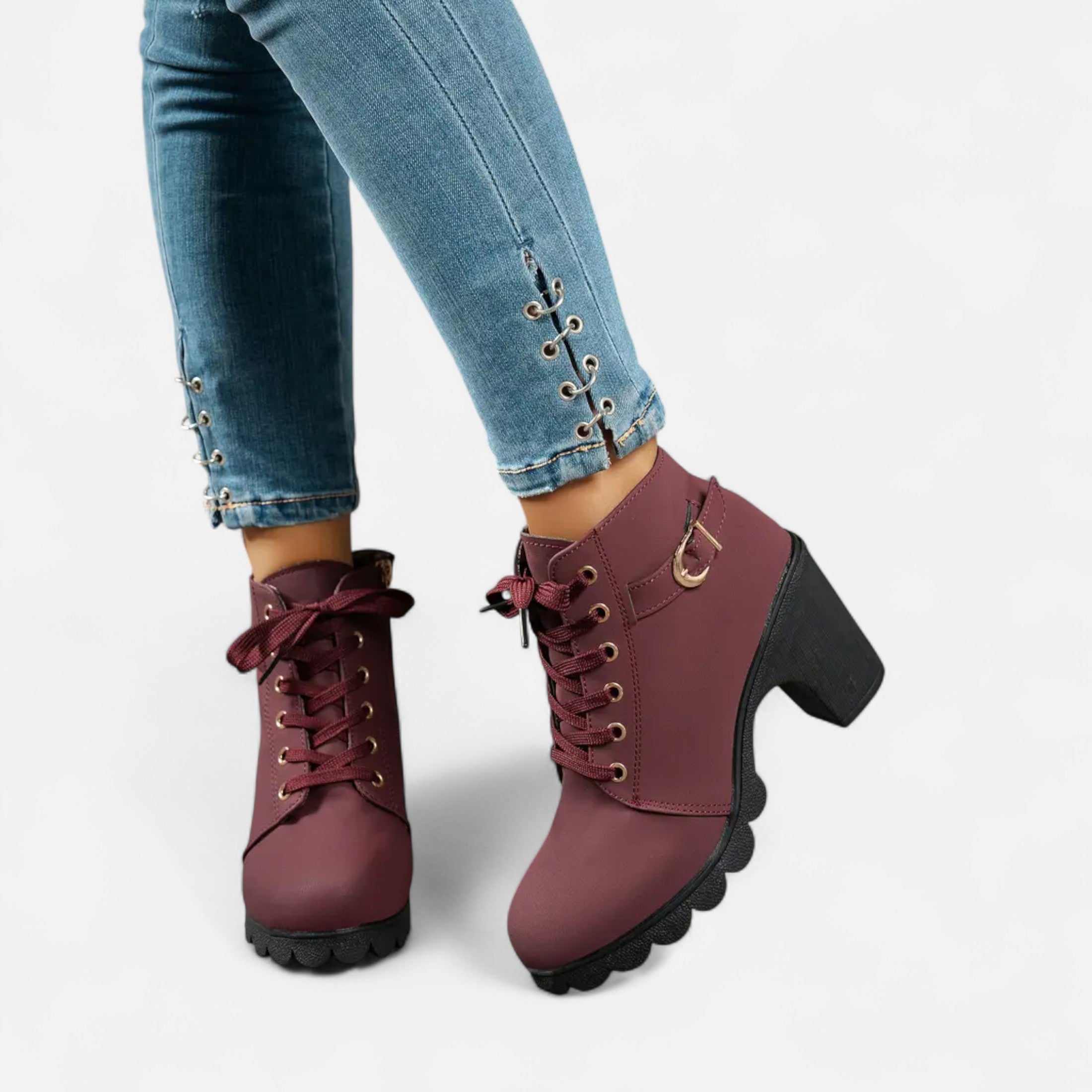 Botines Cortos Mujer con Tacón de Bloque Elegante