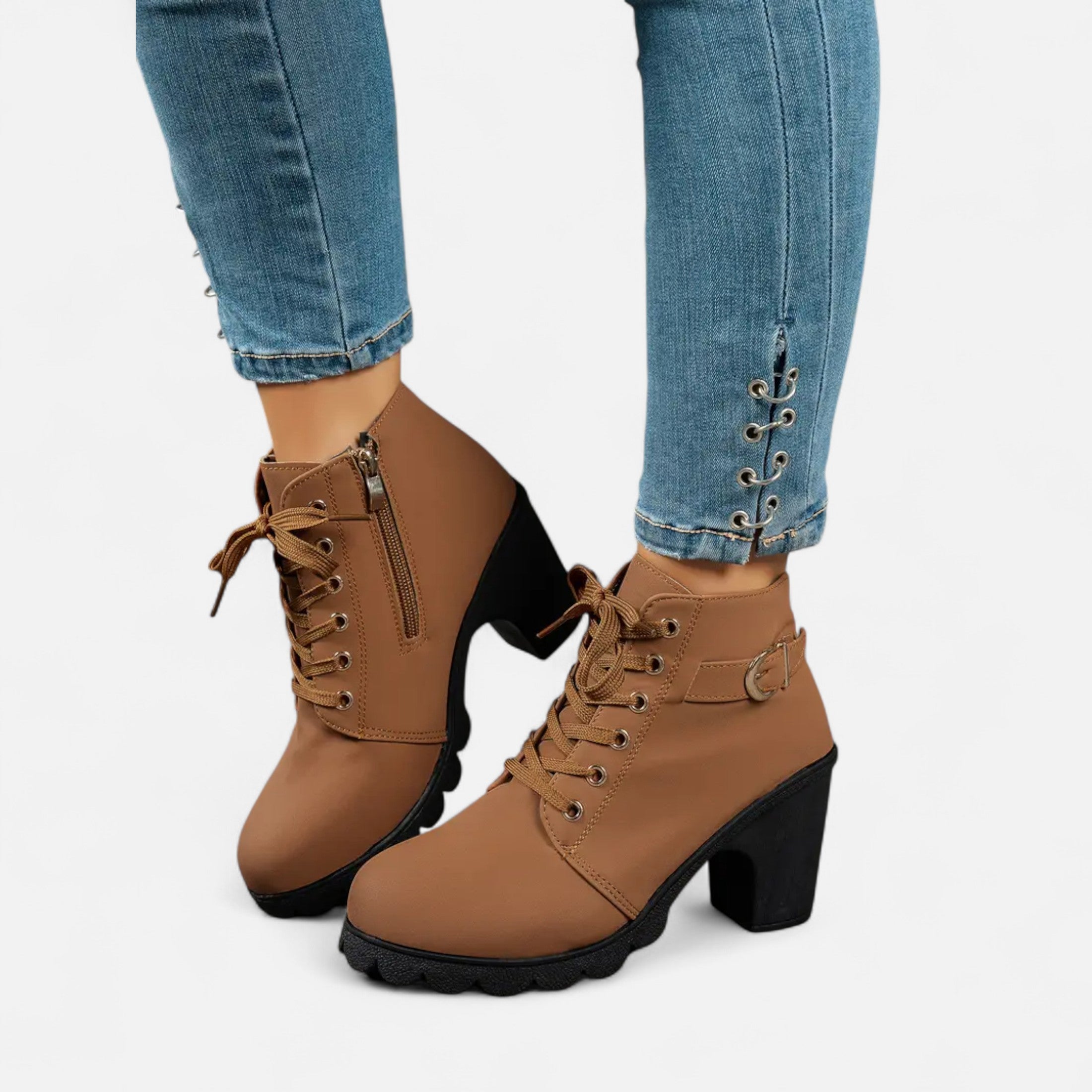 Botines Cortos Mujer con Tacón de Bloque Elegante