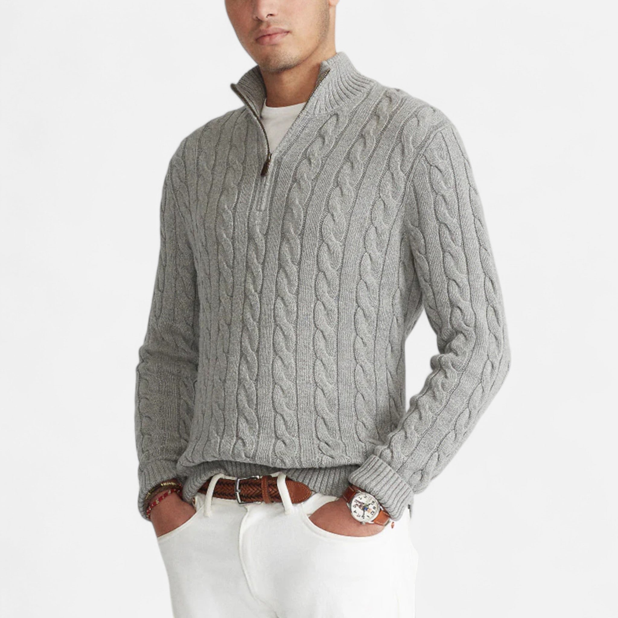 Jersey Half-Zip Hombre Cuello Alto Estilo Clásico