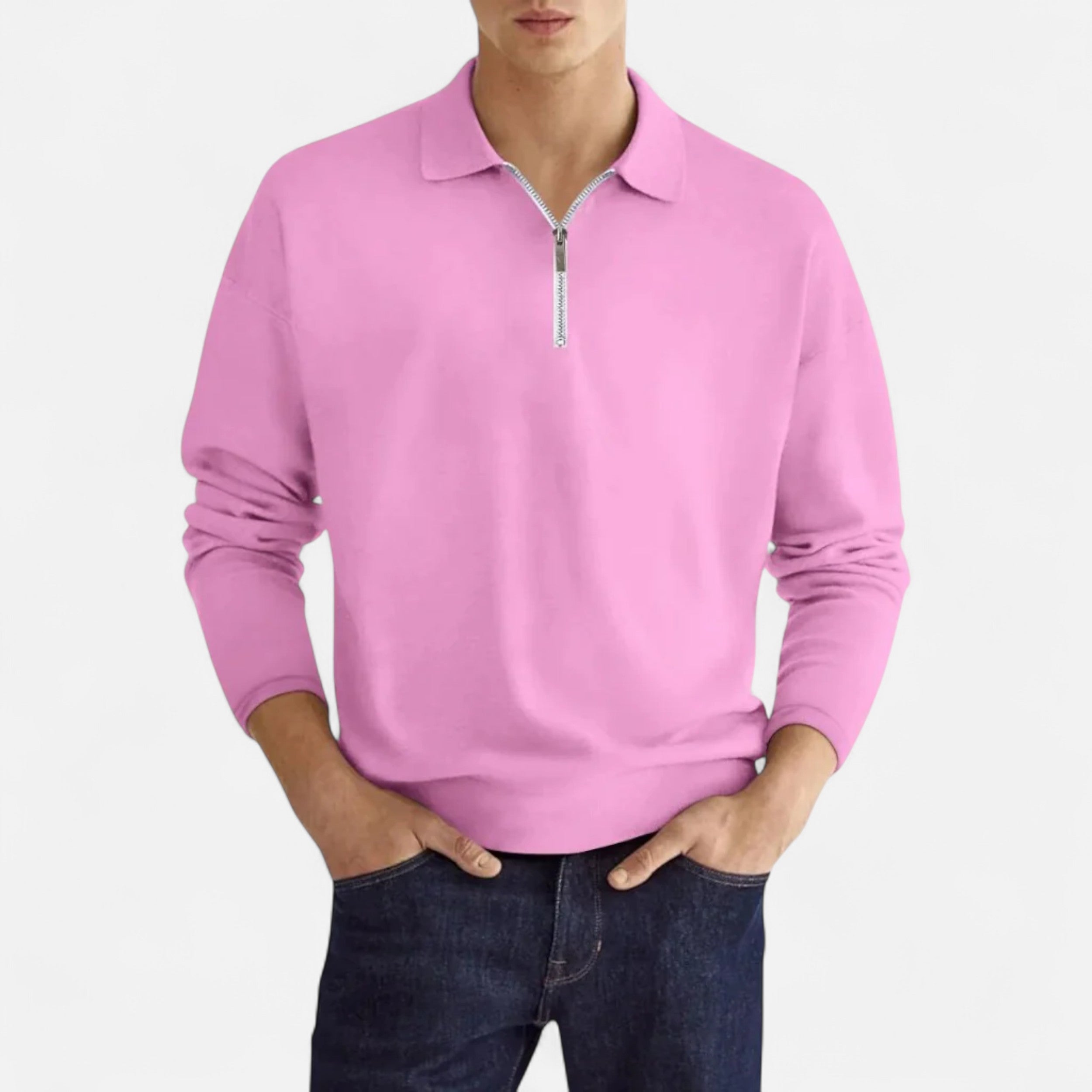 Polo Hombre Manga Larga Cremallera Estilo Clásico