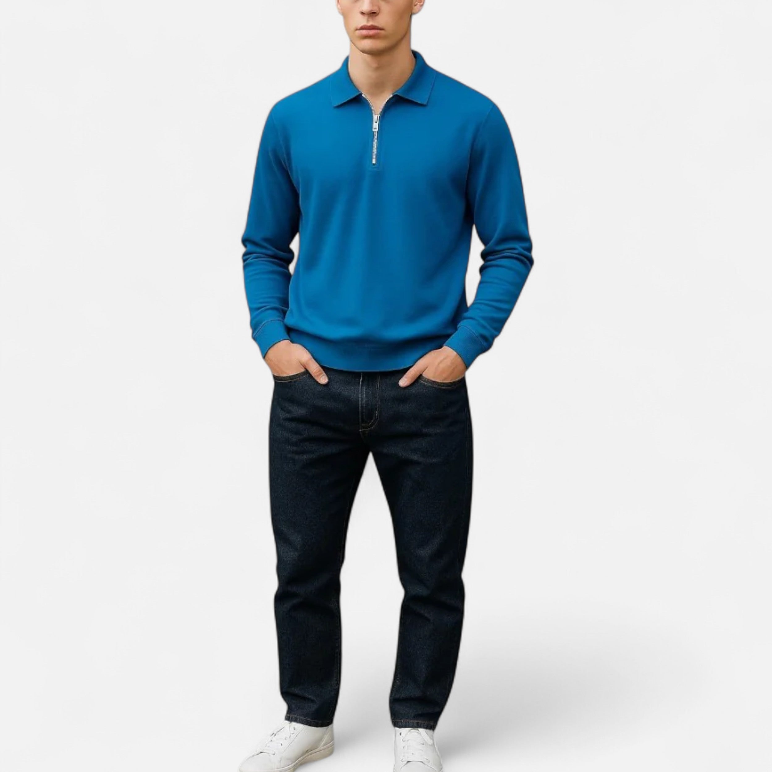 Polo Hombre Manga Larga Cremallera Estilo Clásico