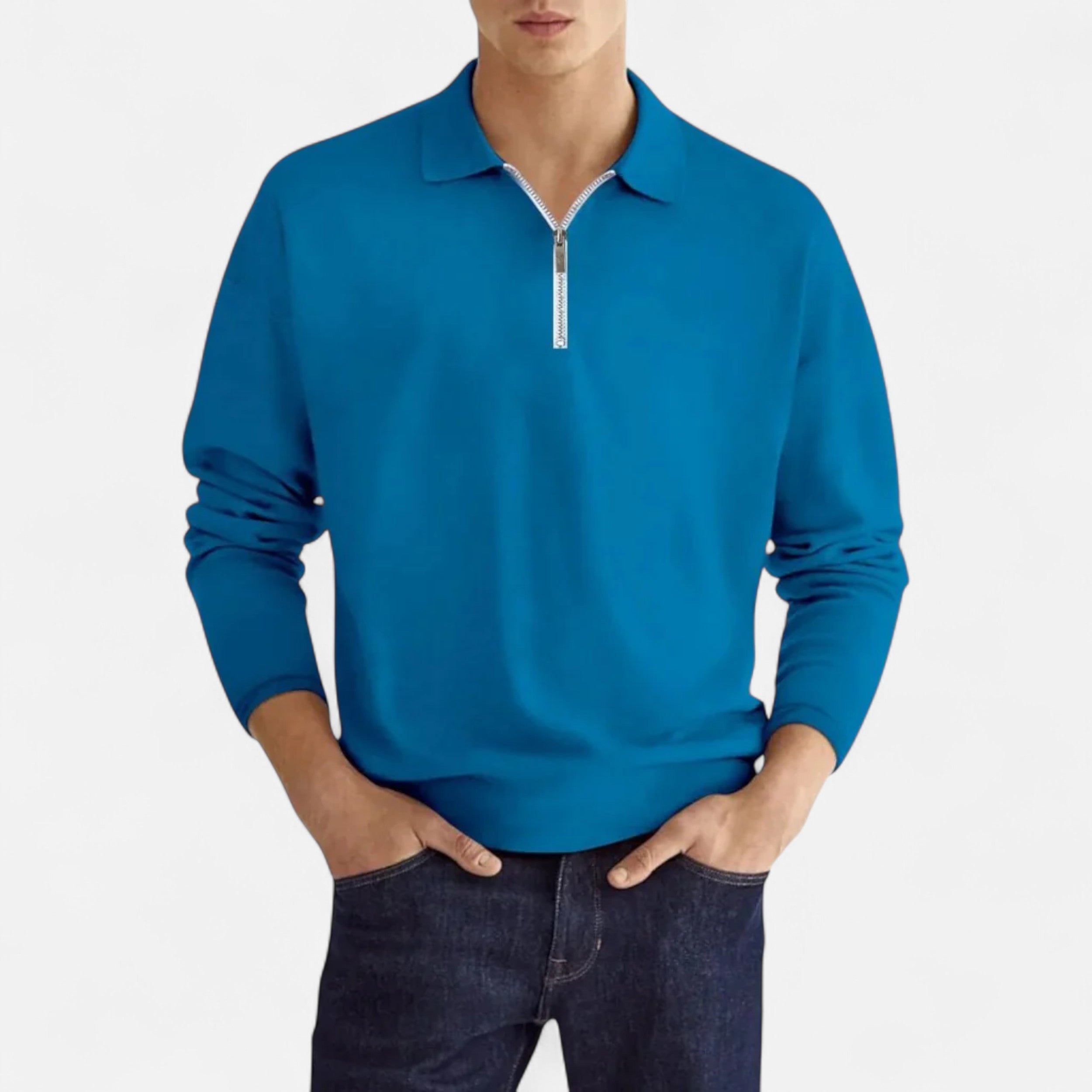 Polo Hombre Manga Larga Cremallera Estilo Clásico