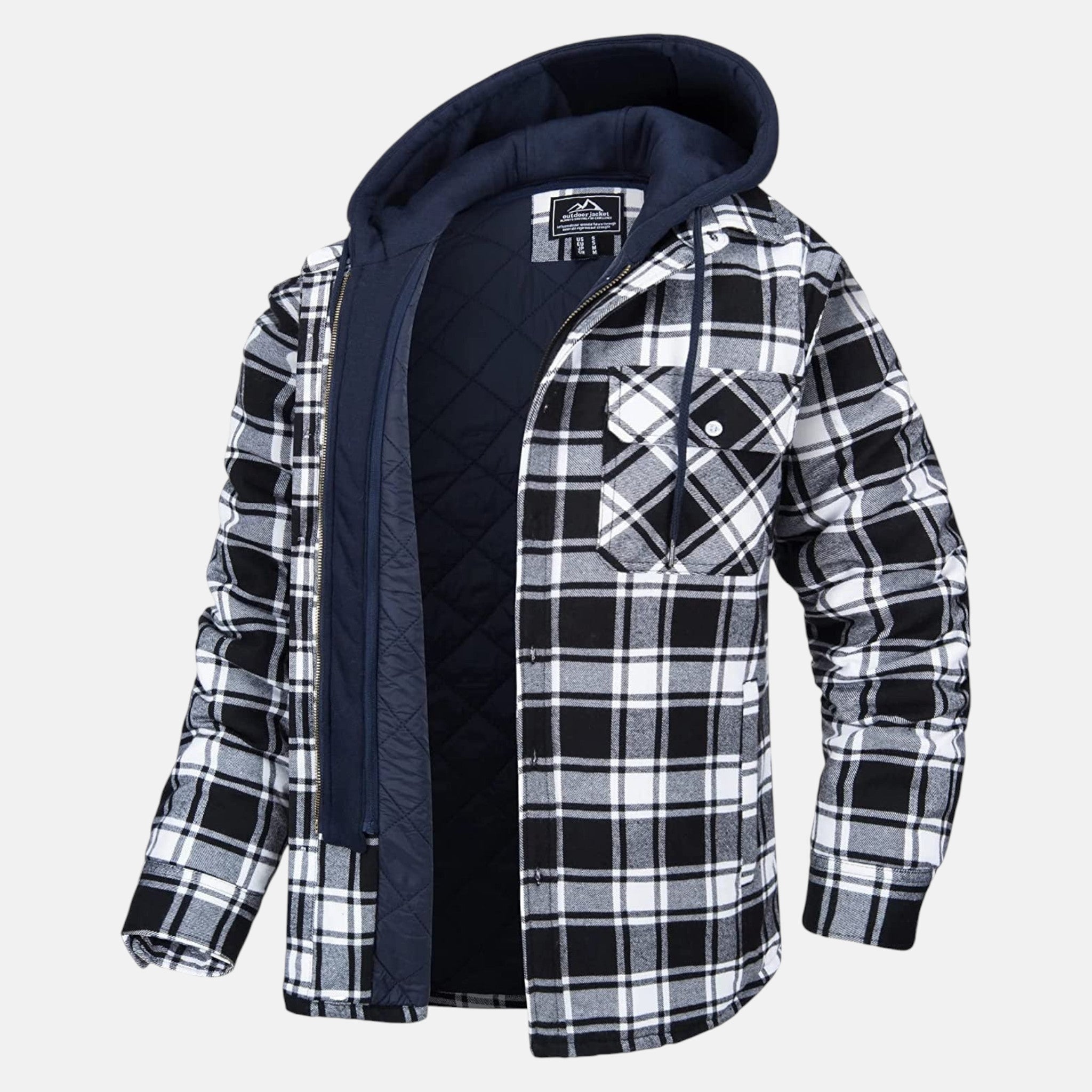 Chaqueta de Franela para Hombre con Capucha Desmontable y Forro Acolchado de Algodón