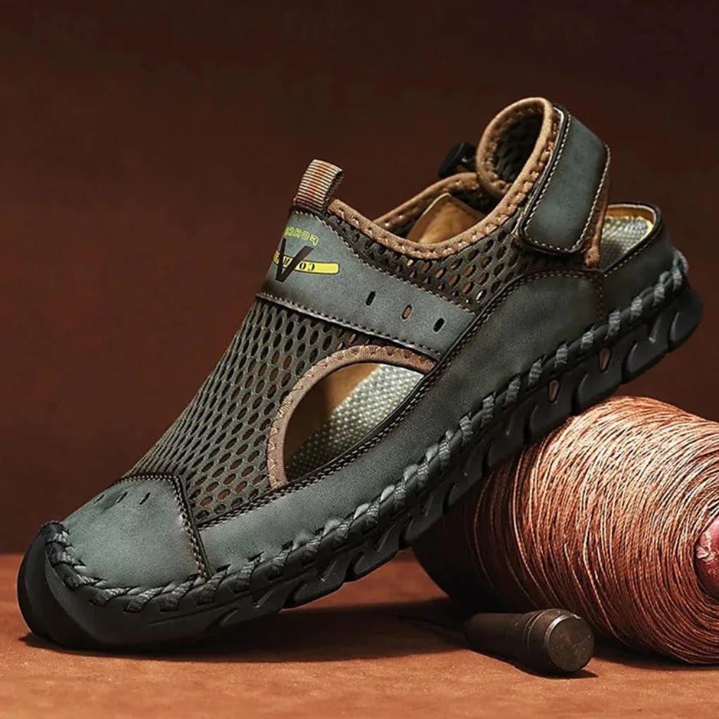 Sandalias de Cuero y Malla para Hombre con Suela de Goma Antideslizante