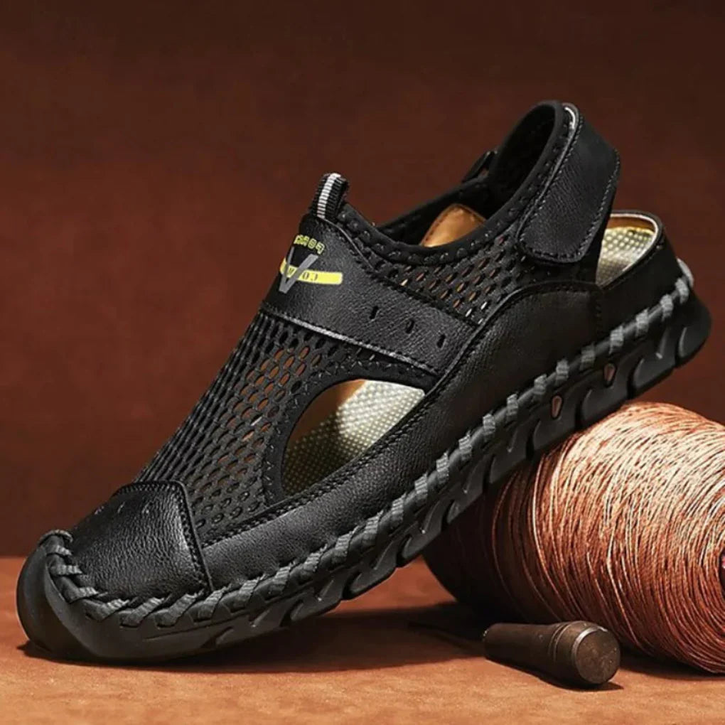 Sandalias de Cuero y Malla para Hombre con Suela de Goma Antideslizante