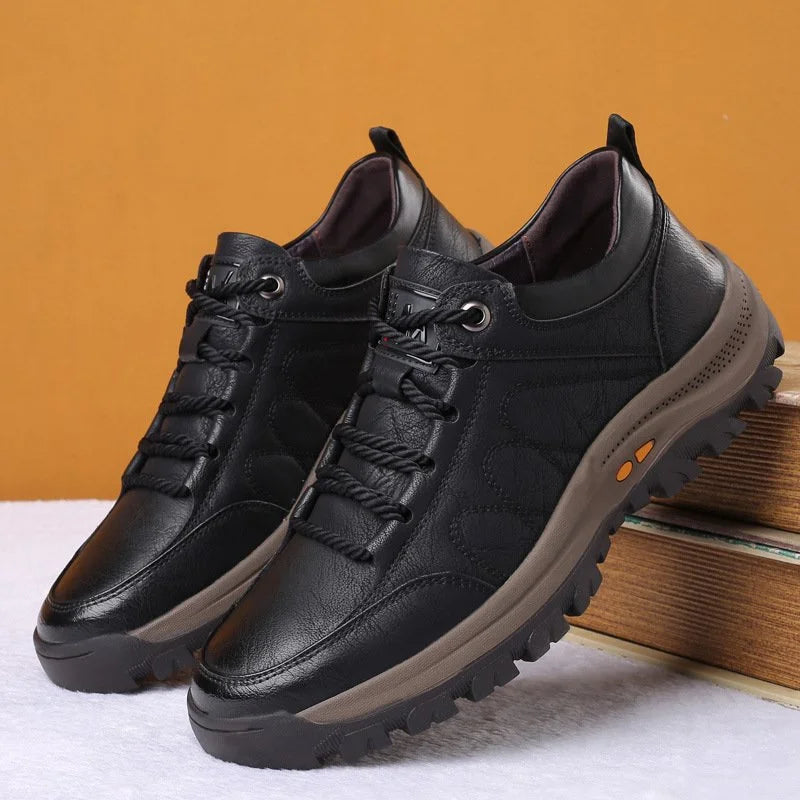 Zapatillas de cuero para hombre deportivas con cordones y suela antideslizante