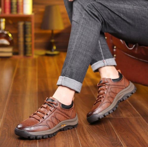 Zapatillas de cuero para hombre deportivas con cordones y suela antideslizante