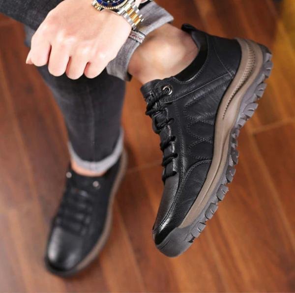 Zapatillas de cuero para hombre deportivas con cordones y suela antideslizante